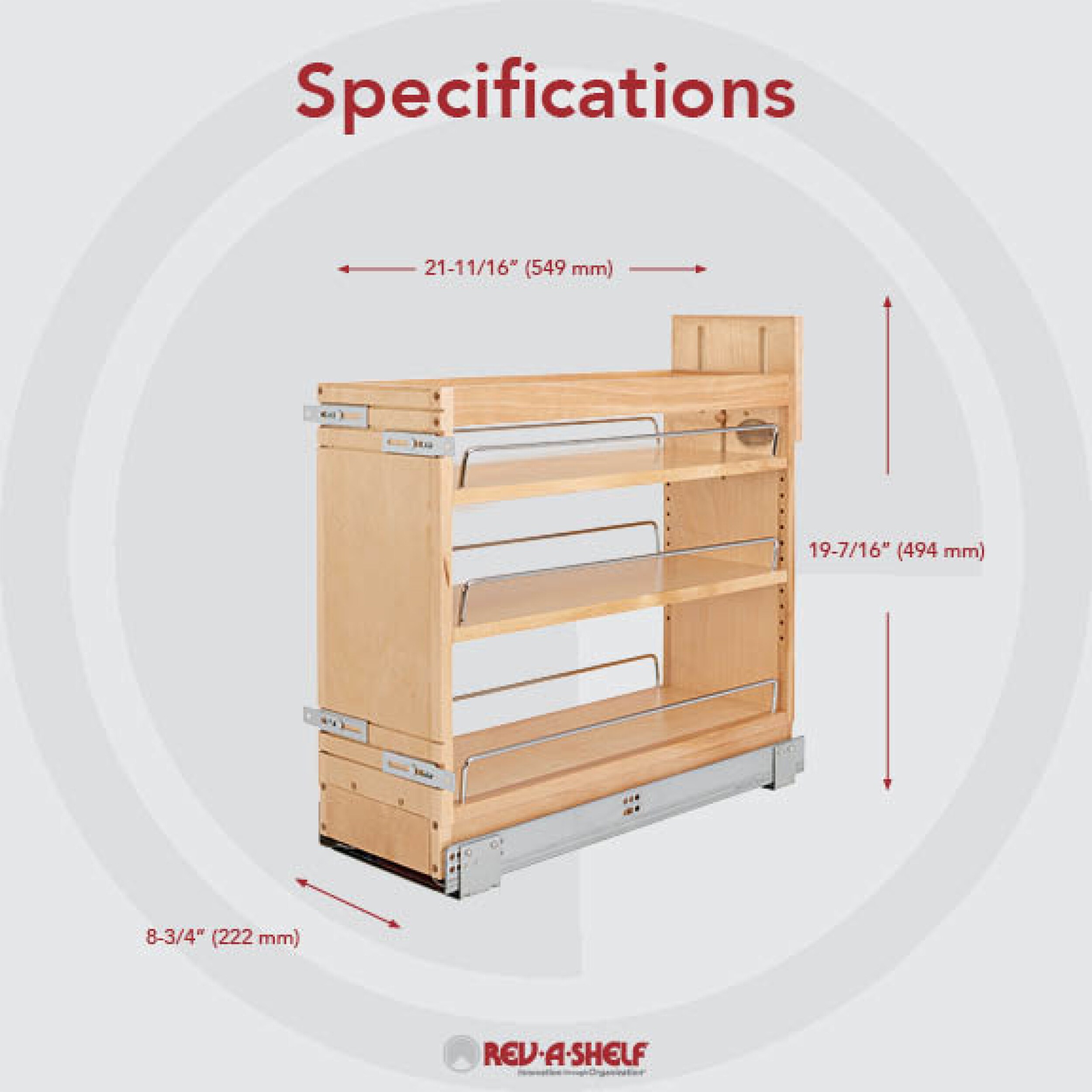 Maple Wood 8-Inch Soft-Close Pullout Cabinet Organizer