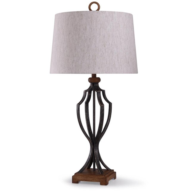 Way Table Lamp With Linen Shade, Cast Iron Table Lamp Antique White