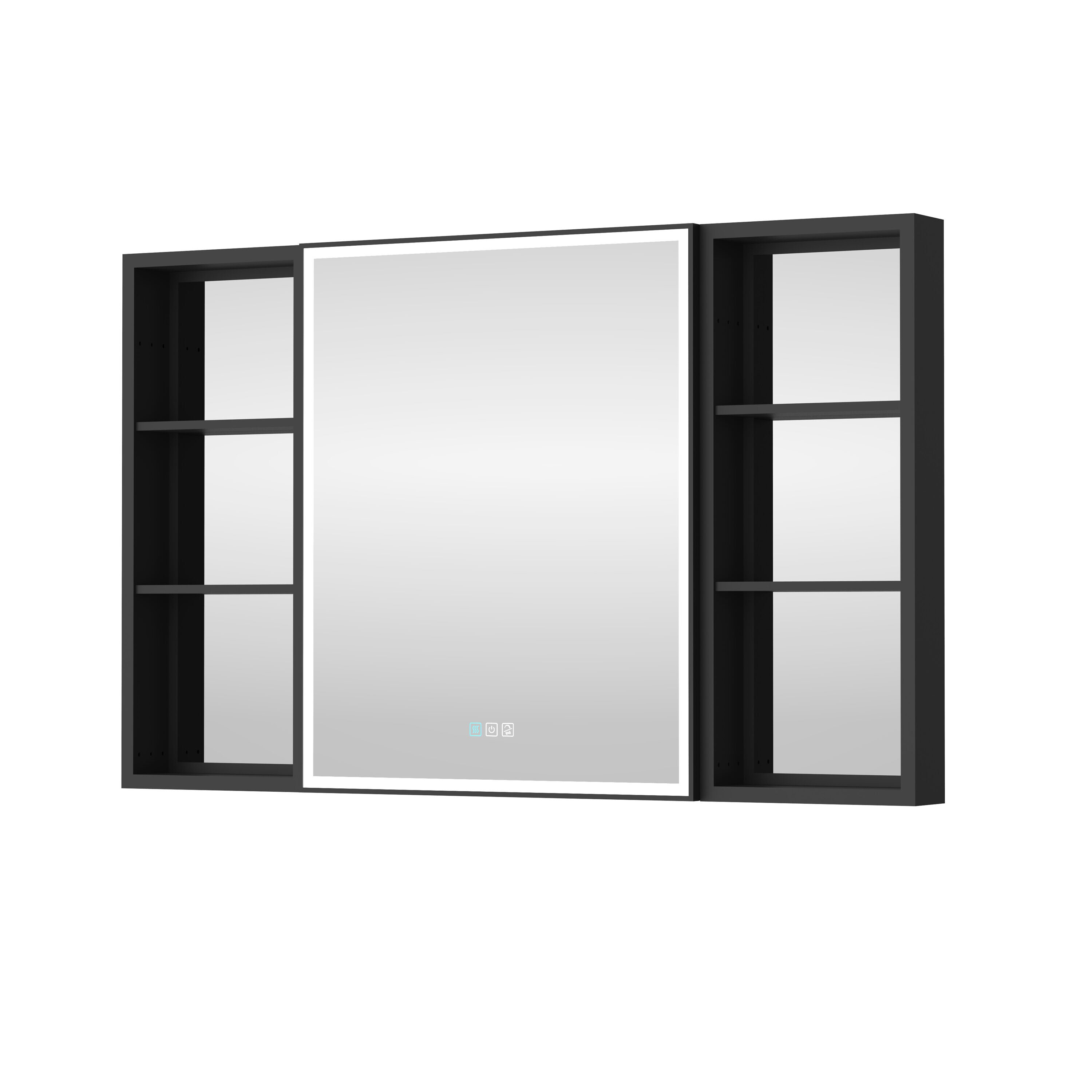 Forclover MEAM-12M4830L2MC 48-Inches x 30-Inches Lighted LED Fog Free Surface/Recessed Mount Black Mirrored Rectangle Soft Close Medicine Cabinet with Outlet