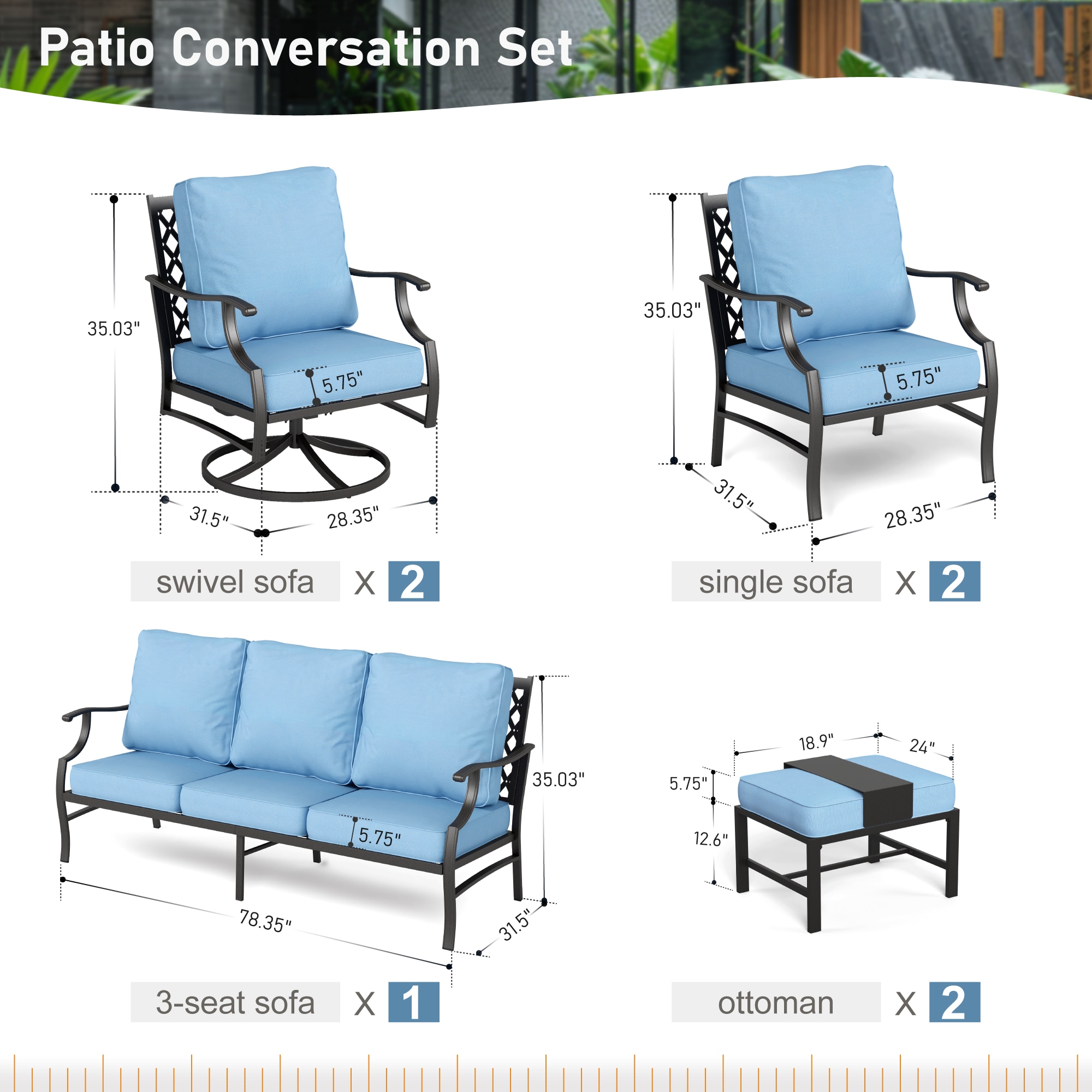 Sunshine Valley CP003-05-9-BL Patio-Conversation-Sets - View #10