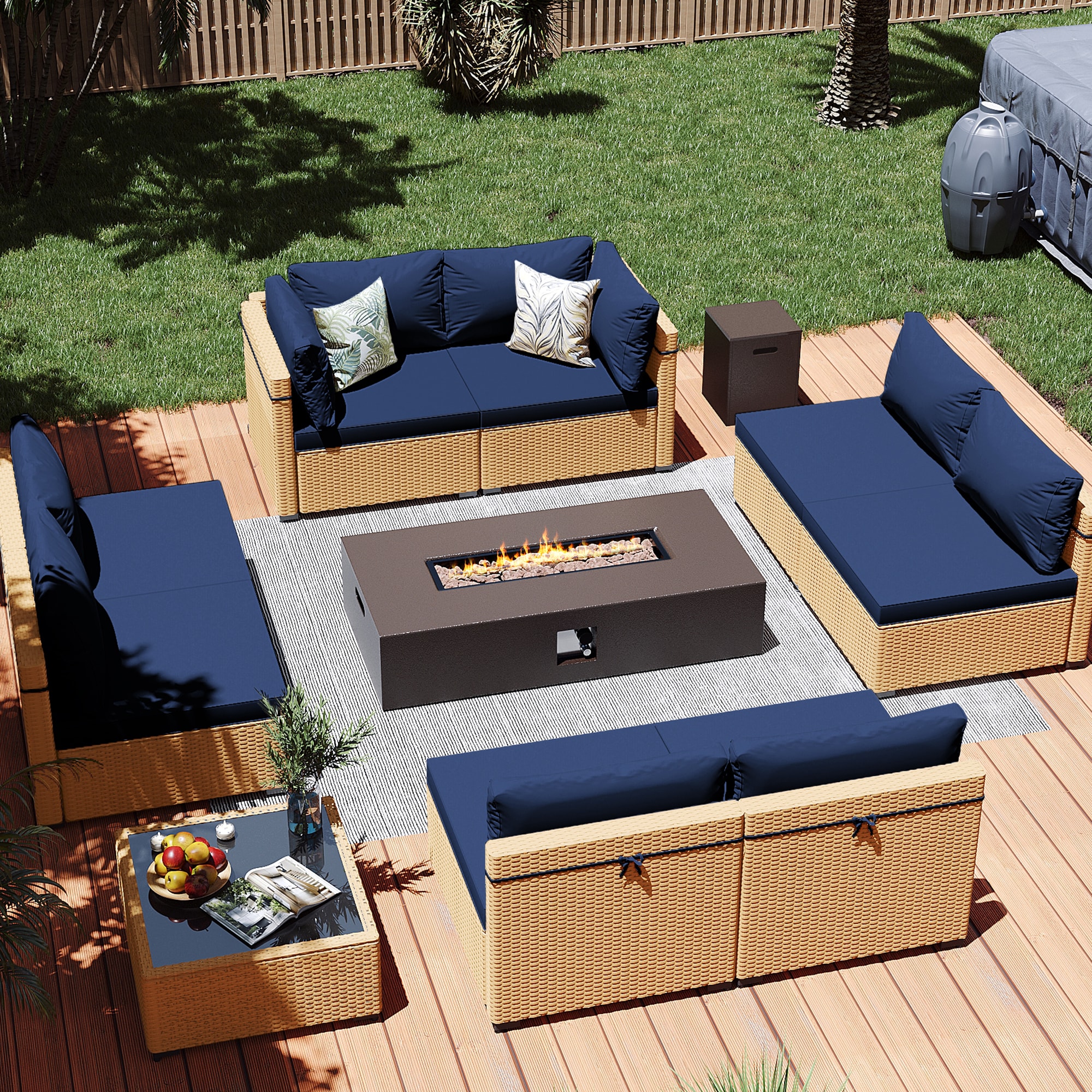Patio Watcher LS-RT9-KD56BR-Y2 6 -Piece Rattan Patio Conversation Set with Blue Cushions