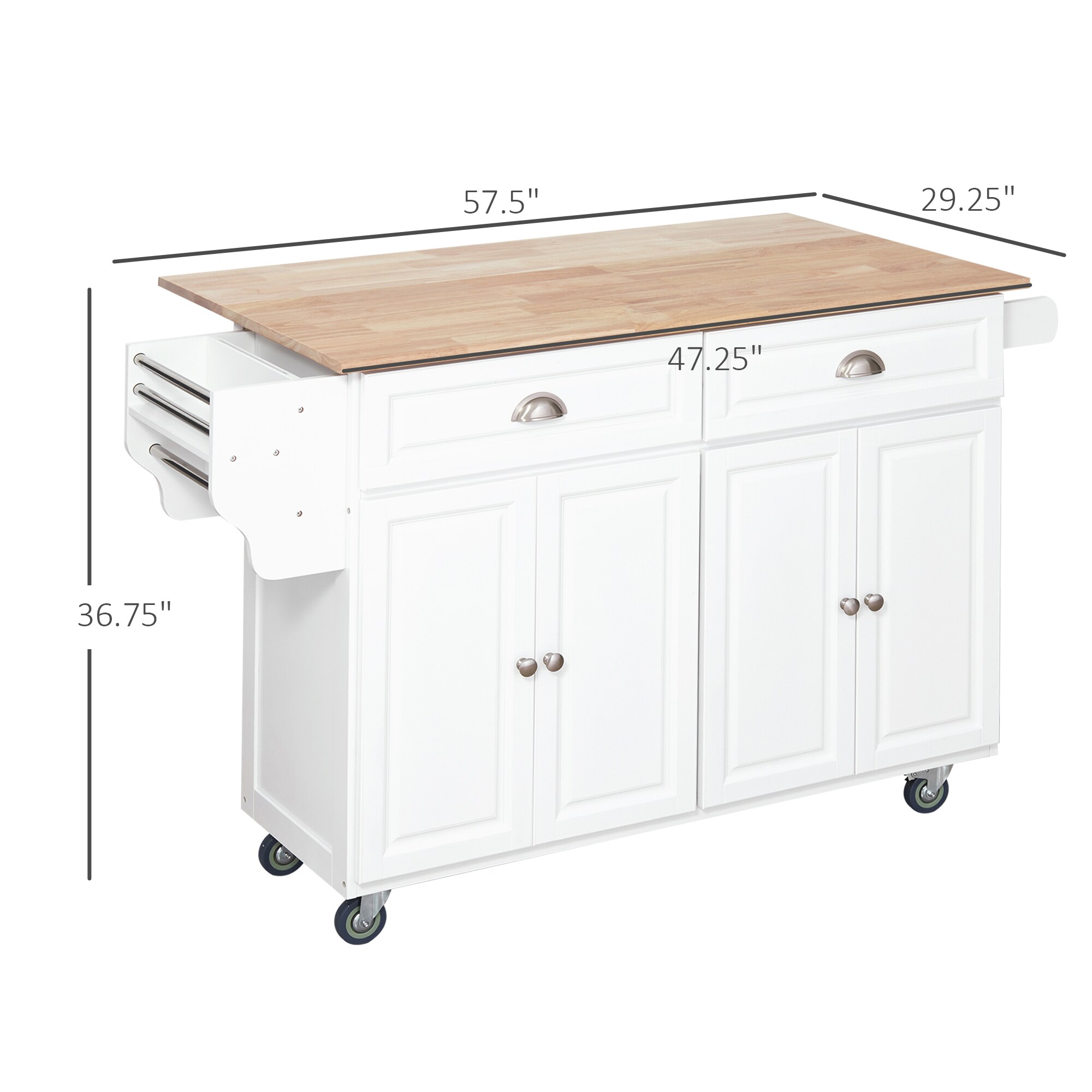 CESICIA White Wood Base with Wood Top Rolling Kitchen Island (29.25-in ...