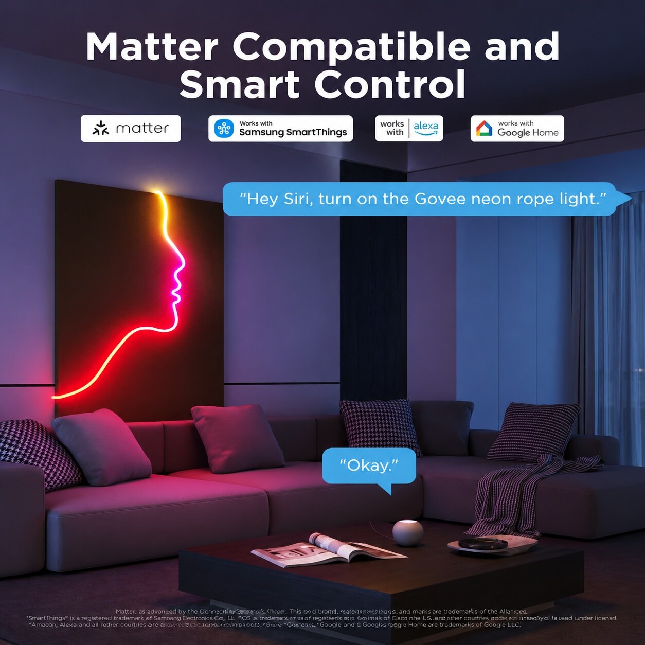 AOIZGMY RGBIC Neon Rope Light 32 8ft Smart LED Strip Works with Matter ...