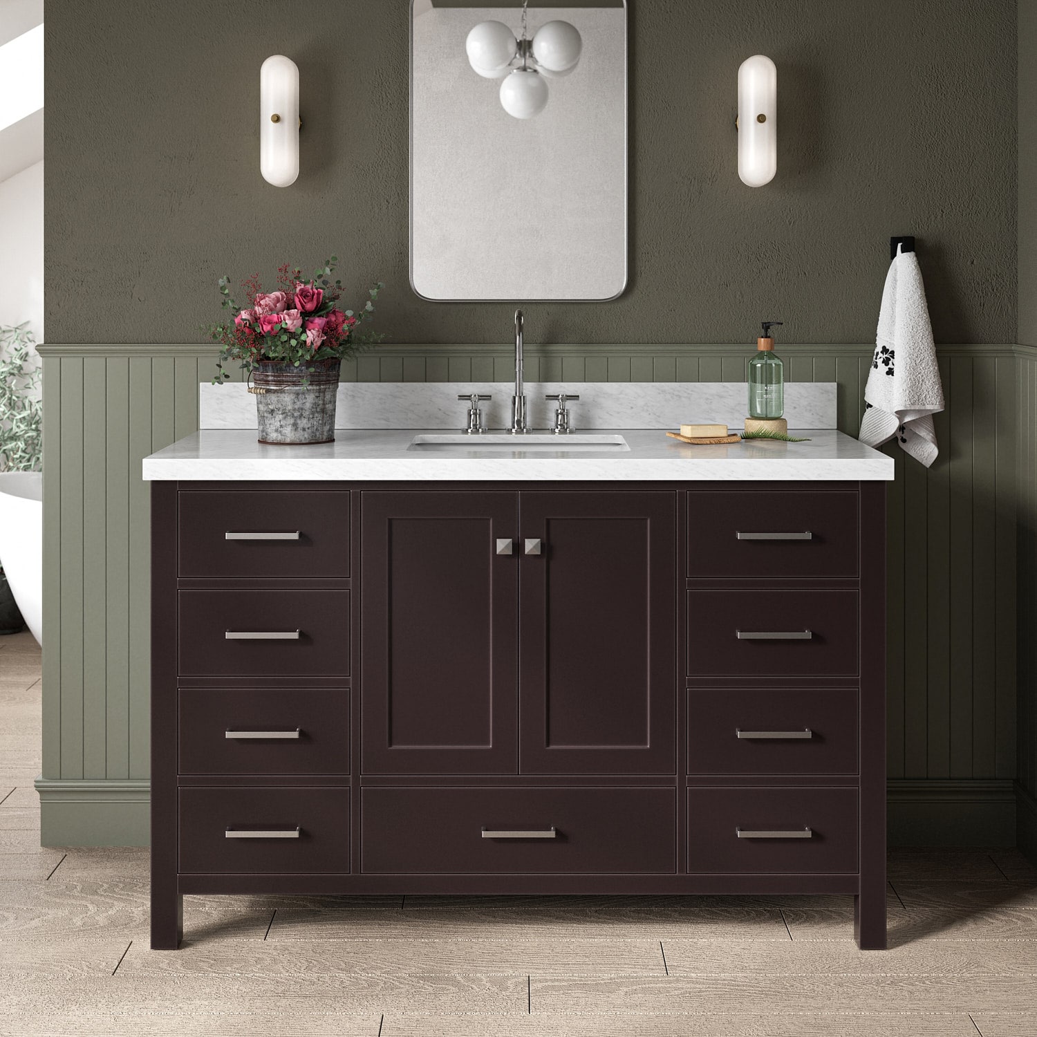 ARIEL A055SCWRVOESP Cambridge 55-in Espresso Undermount Single sink Bathroom Vanity with Carrara White Marble Natural marble Top
