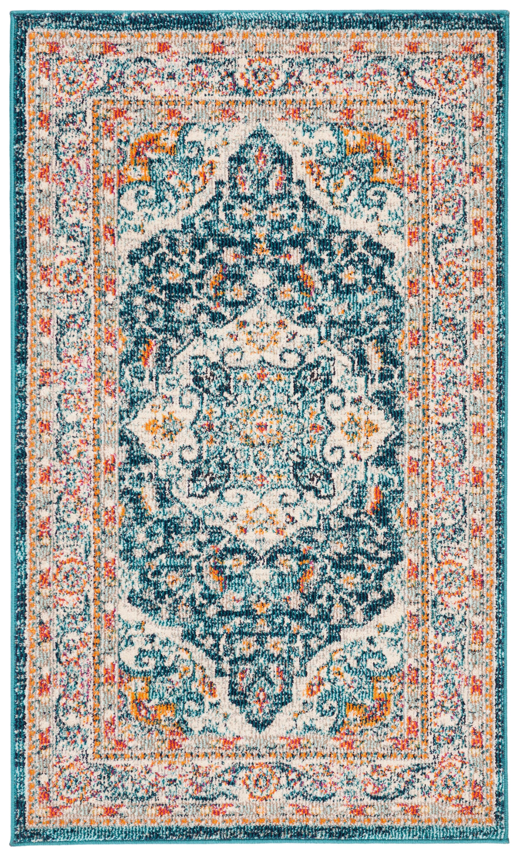 Ivory Medallion Hand-Knotted Rectangular Synthetic Area Rug