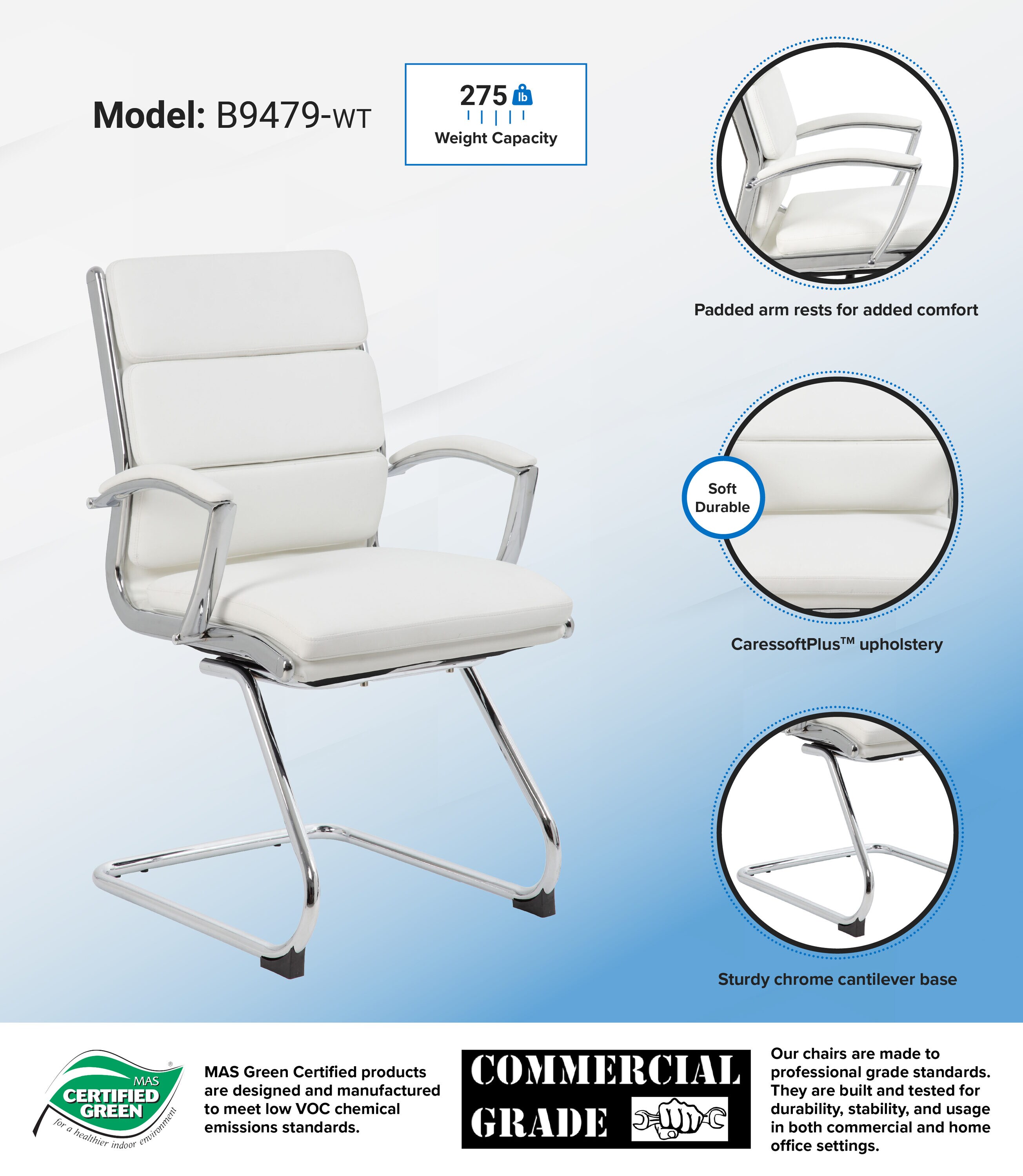 Chic White CaressoftPlus Executive Guest Chair with Chrome Finish