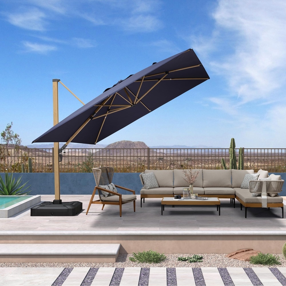 PURPLE LEAF LS06MEB11-NB 11-ft Aluminum Navy No-tilt Cantilever Patio Umbrella