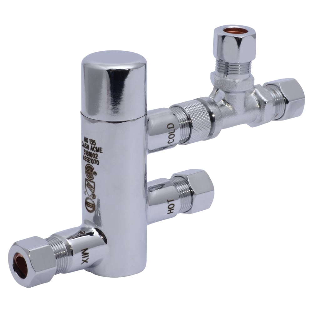 Cash Acme 25687 3/8-in ID Compression x 3/8-in OD Compression Brass Thermostatic mixing valve