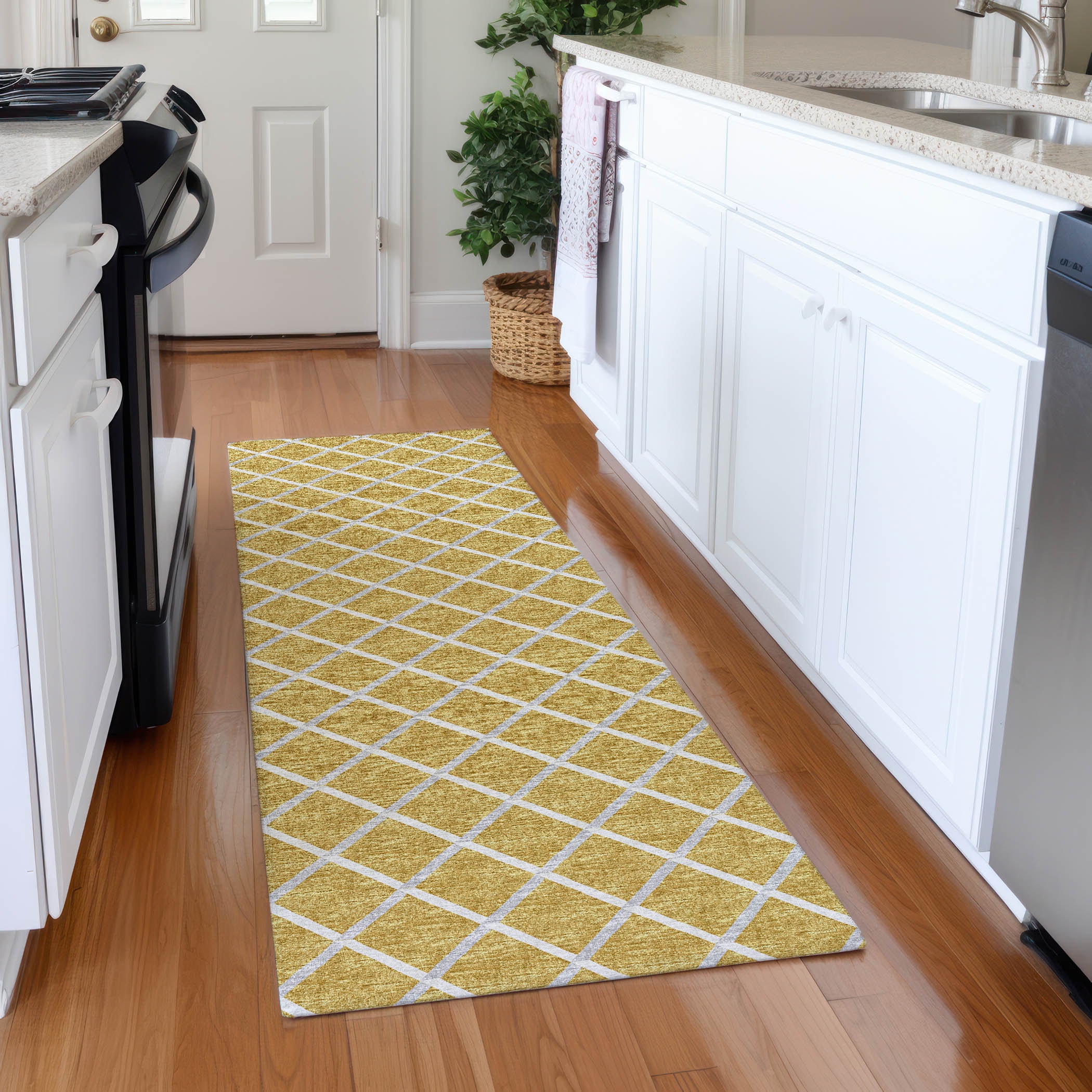 Addison Rugs AMF140GO2X8 Mayfield AMF140GO 2 x 7 (ft) Loomed Polyester Gold Rectangular Indoor Geometric Machine washable Area rug