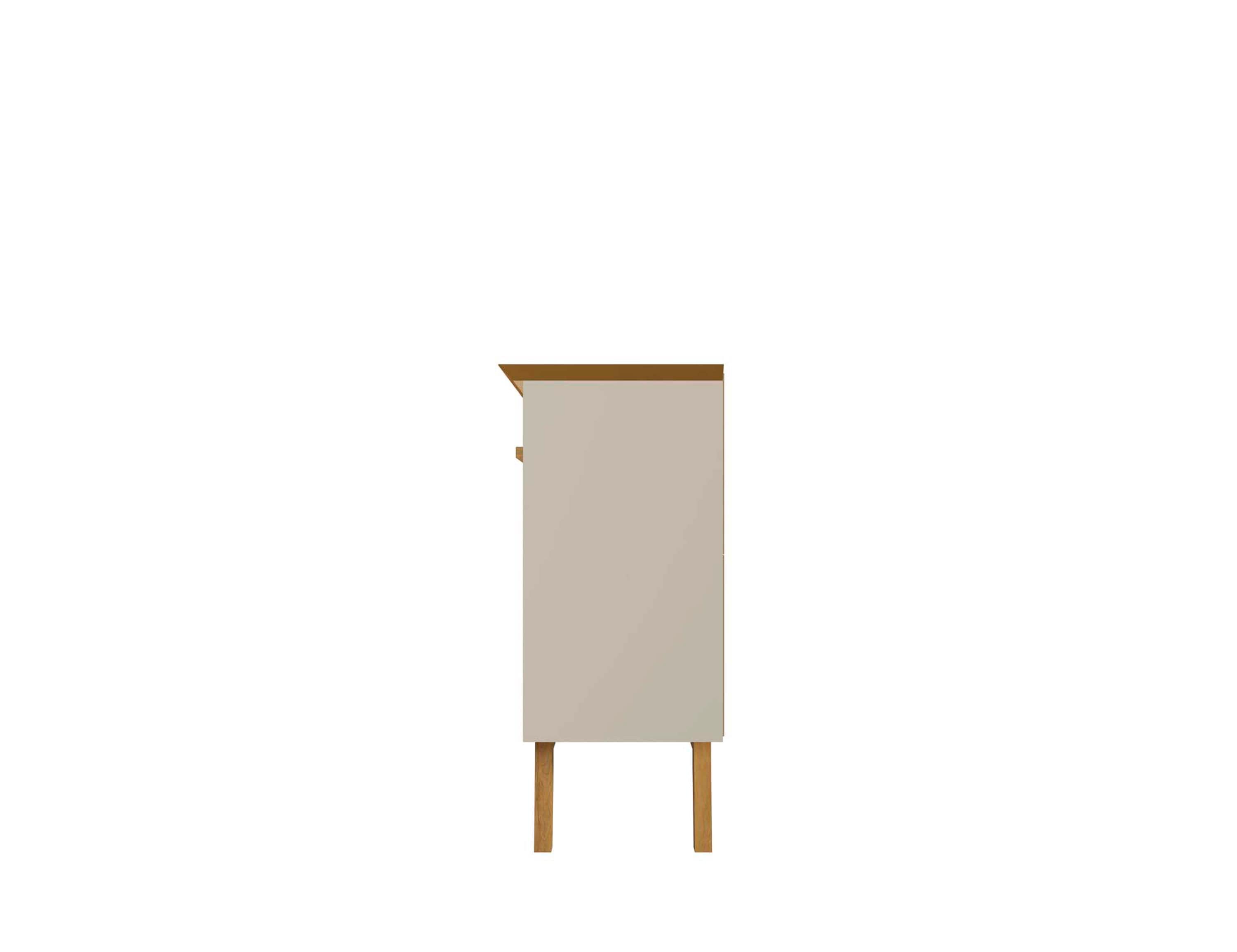 Off White and Cinnamon Mid-Century Modern Sideboard with Solid Wood Legs