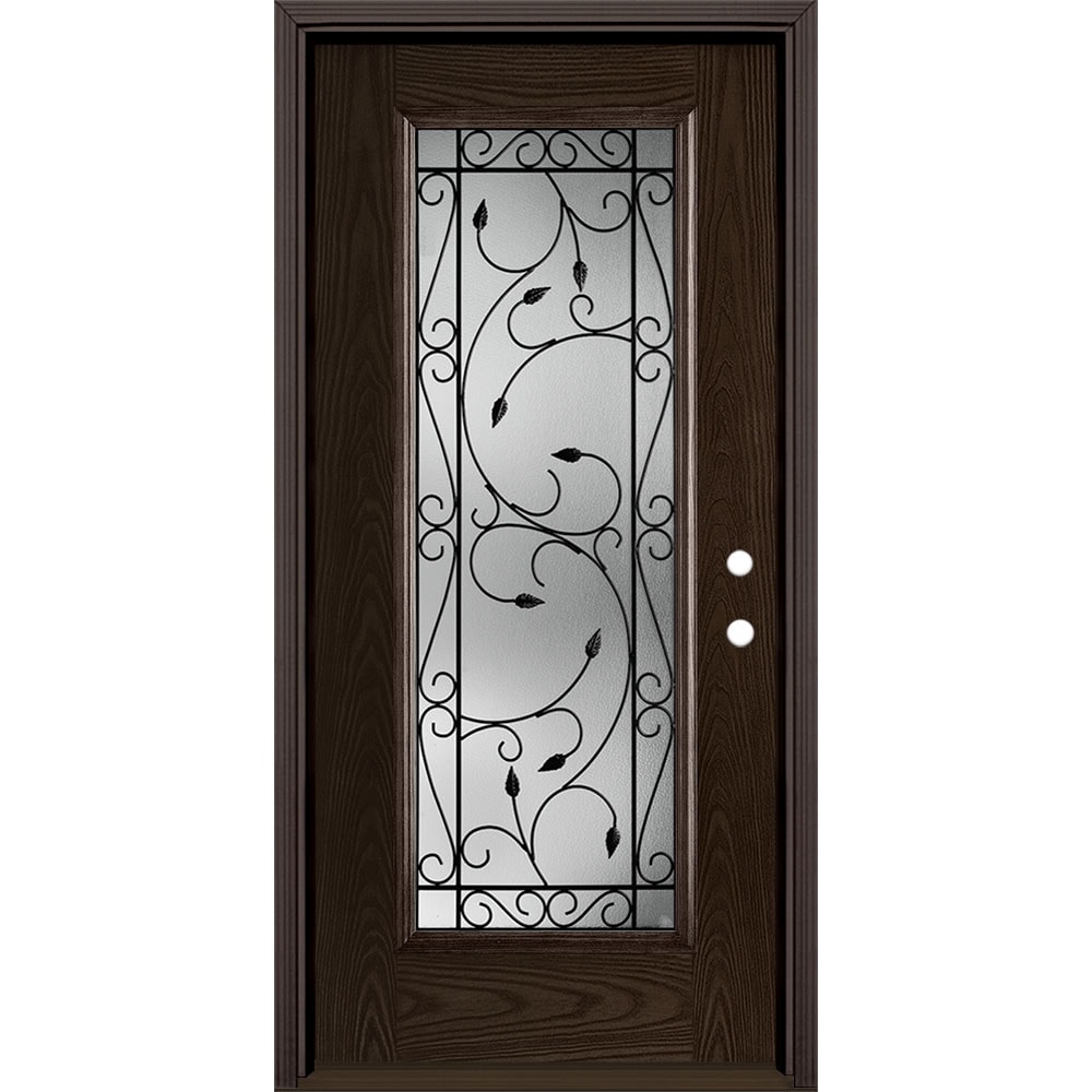 Masonite 3422439 Pergola 36-in x 80-in x 4-9/16-in Fiberglass Full lite Left-hand inswing Walnut Stained Prehung Front Door with Brickmould Insulating core