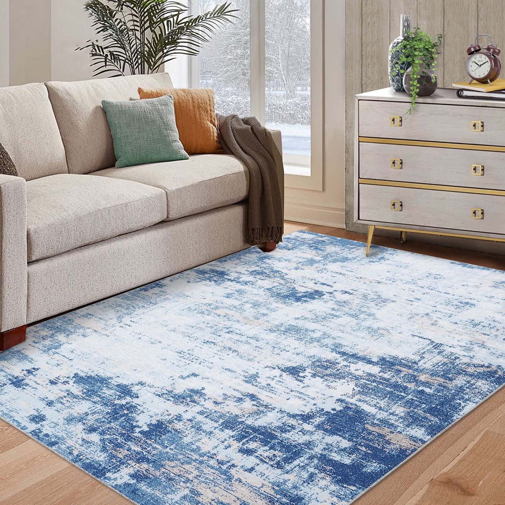 Garvee YXY-LO-PHO-0ZGQ740P 9 x 12 (ft) Loomed Polyester Blue Rectangular Indoor/Outdoor Abstract Mid-Century Modern Machine washable Area rug