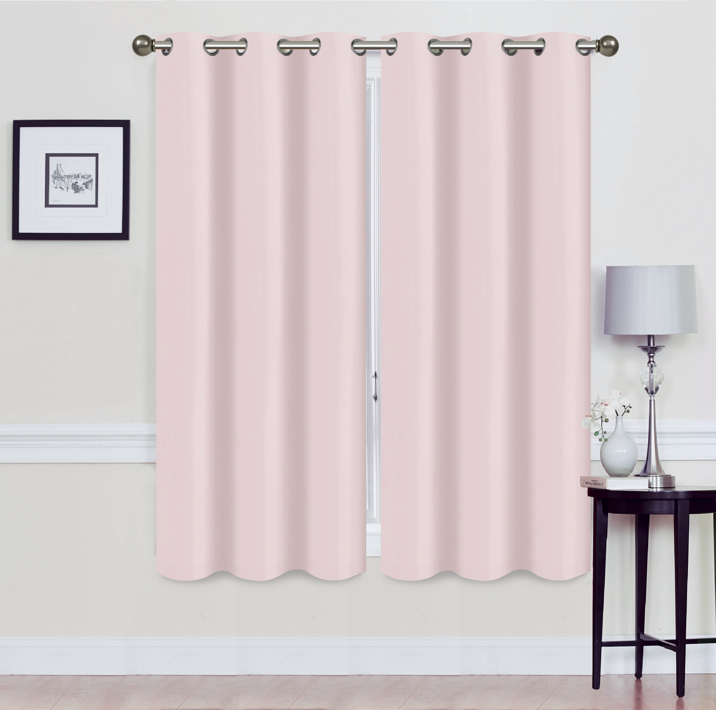 J&V TEXTILES MADONNA 63 BLUSH 63-Inches Outdoor Pink Blackout Standard lined Grommet Curtain panel pair