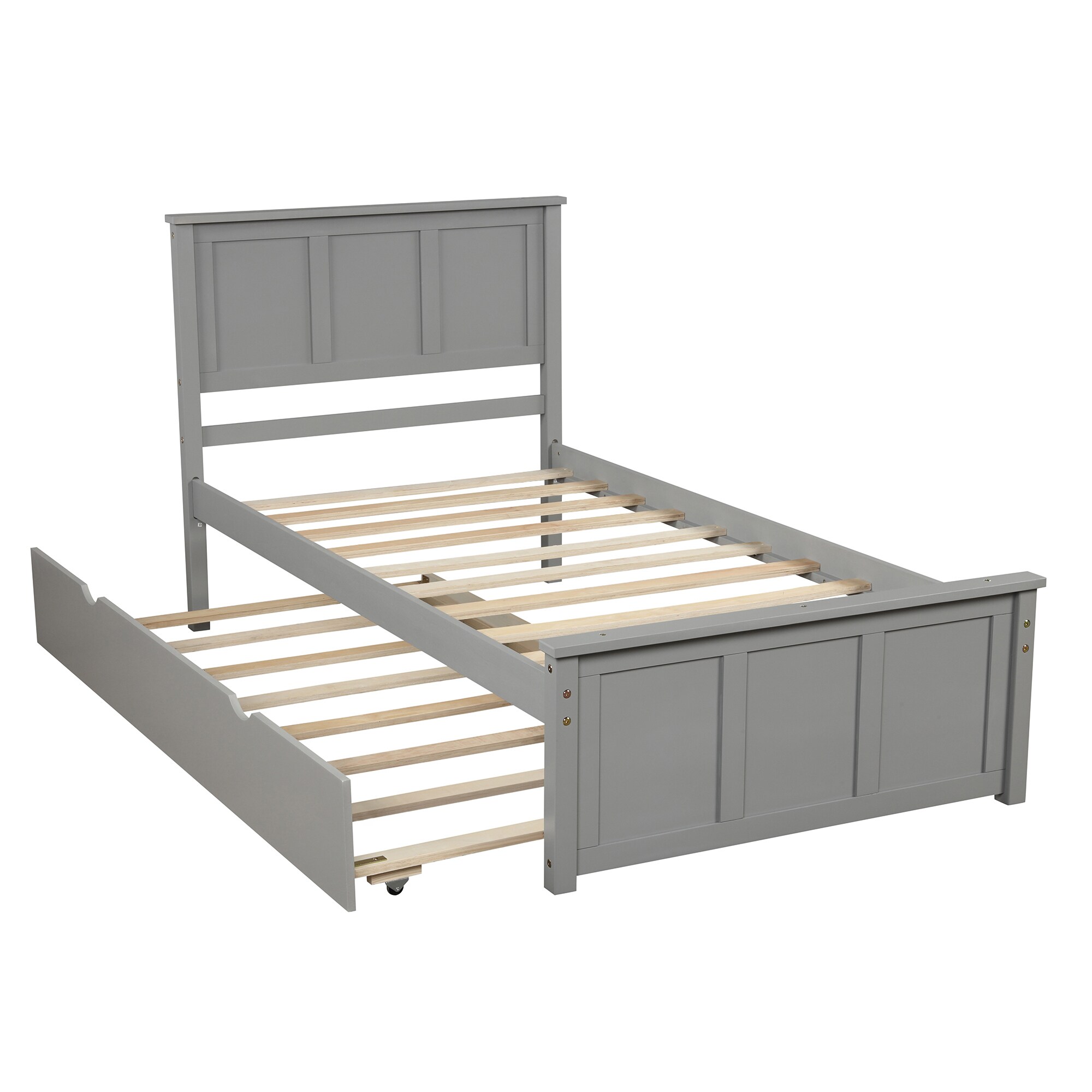 Sumyeg Twin trundle bed with storage Gray Twin Wood Bed Frame with ...