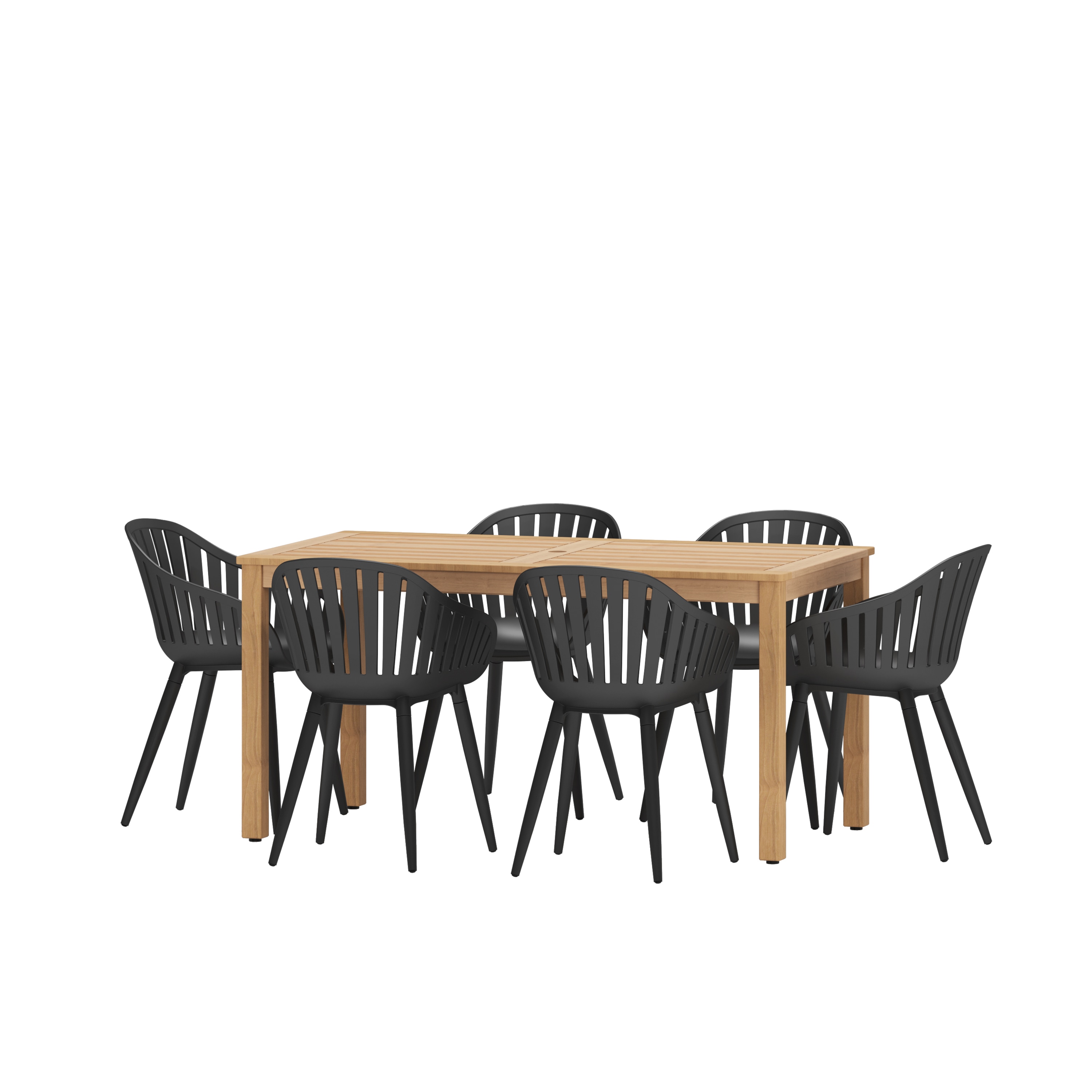 Amazonia LWORL-6CANALBK International Home 7 -Piece Metal Patio Dining Set Wood Rectangle Table with 6 Stationary Chairs