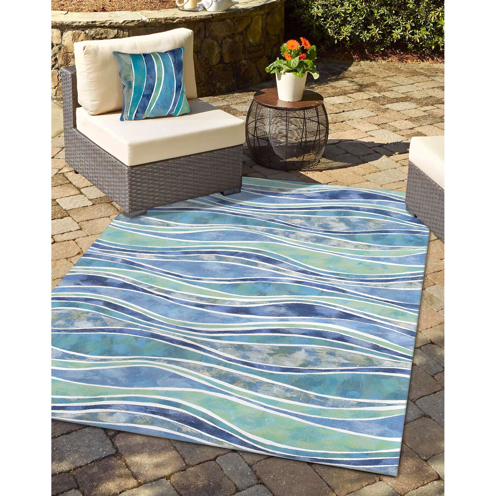 Liora Manne VEB58312604 Visions III 5 x 8 (ft) Polyester Ocean Rectangular Indoor/Outdoor Abstract Coastal Area rug