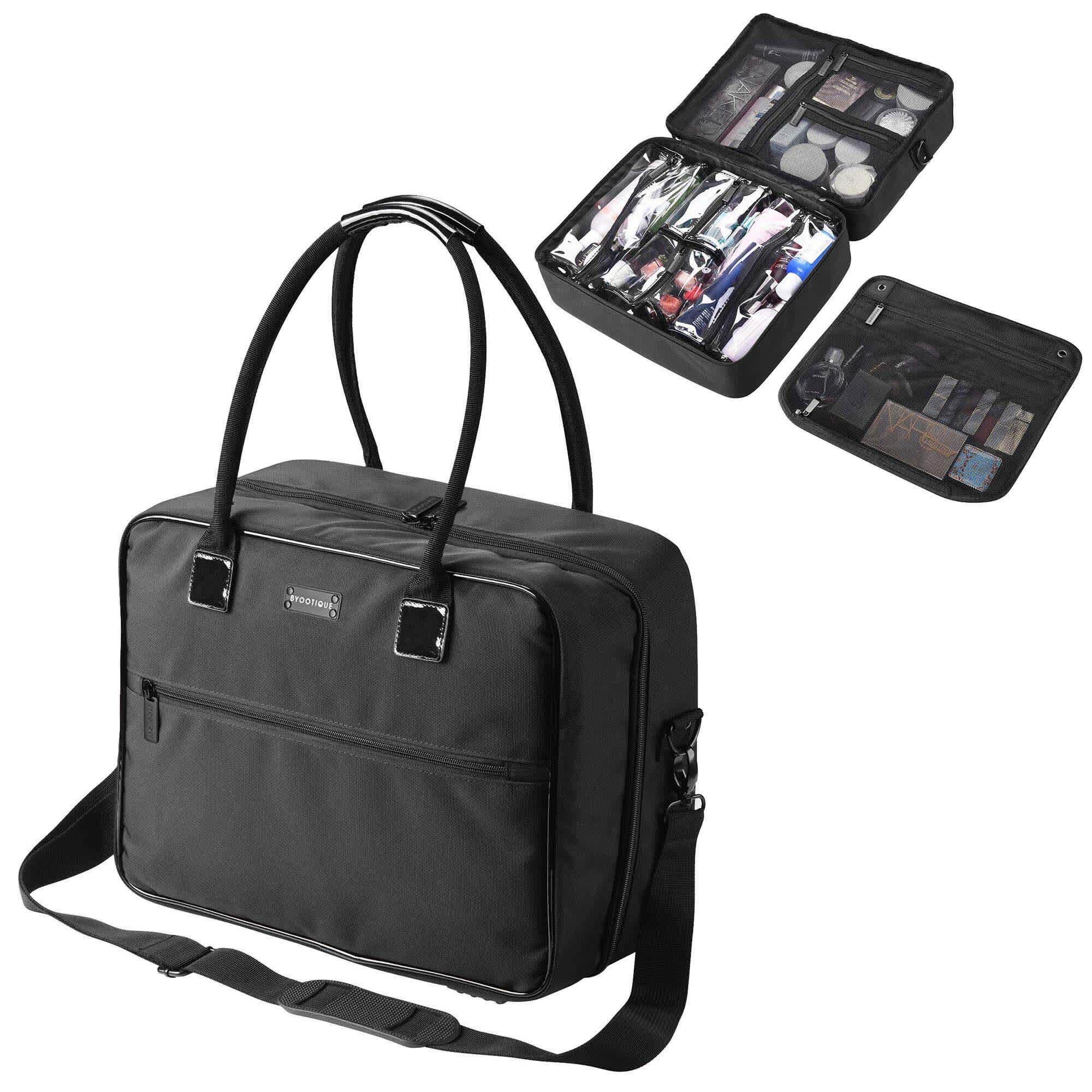 Yescom 12MKC030-MAC-6.V2-LO Byootique Makeup Bag So FT Sided Makeup Train Case Hangbag 2 Layer Cosmetic Tote with 4 Inner Removable Pouches Artist Multifunctional Toiletry Organizer Storage Carry on Travel Bag with Strap