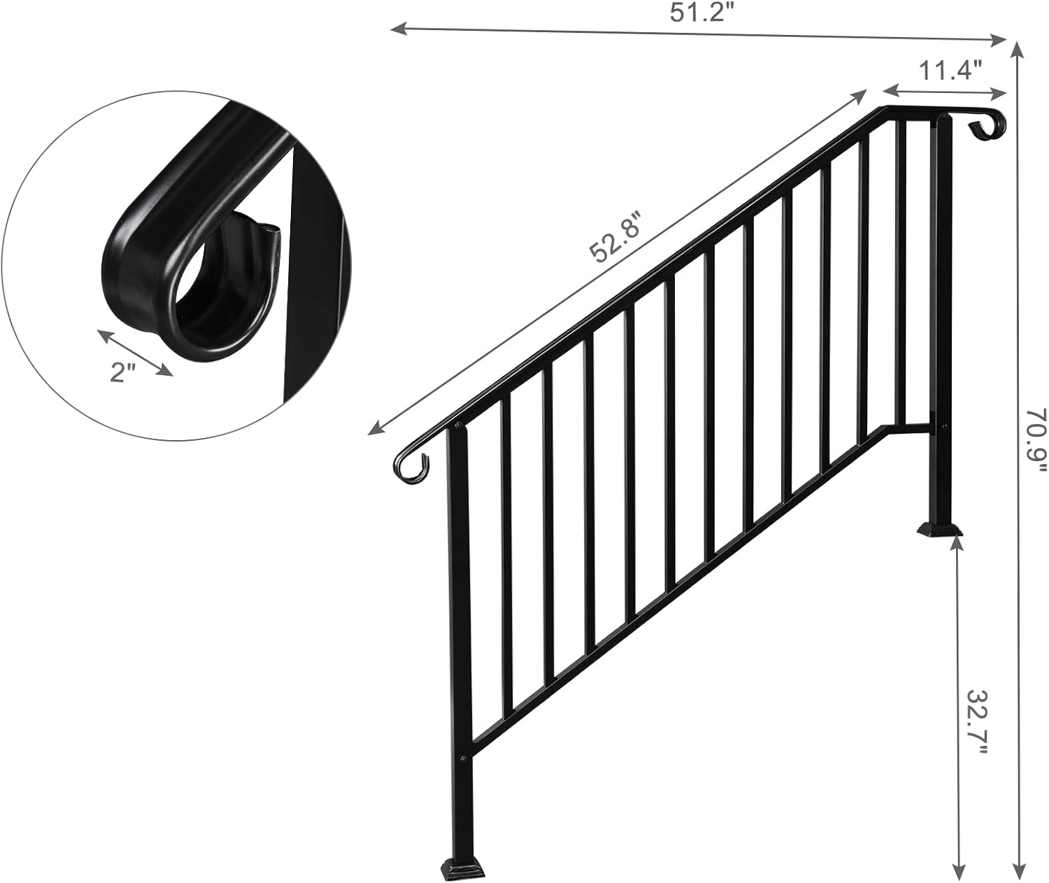 Etokfoks Wrought Iron Handrail for Outdoor Steps Fits 4 or 5 Steps ...
