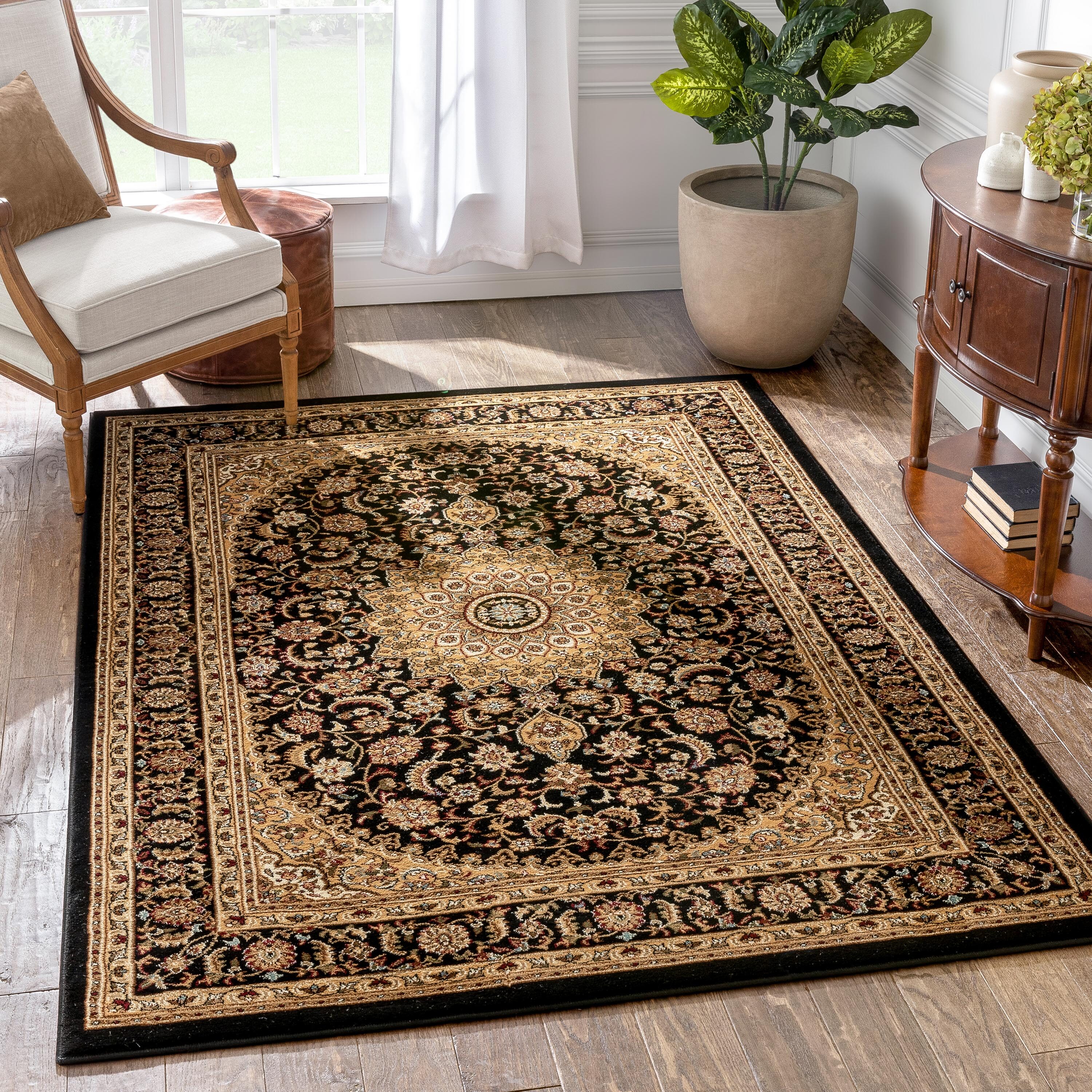 Well Woven 36438 9 x 13 (ft) Loomed Polypropylene Black Rectangular Indoor Medallion Persian Area rug
