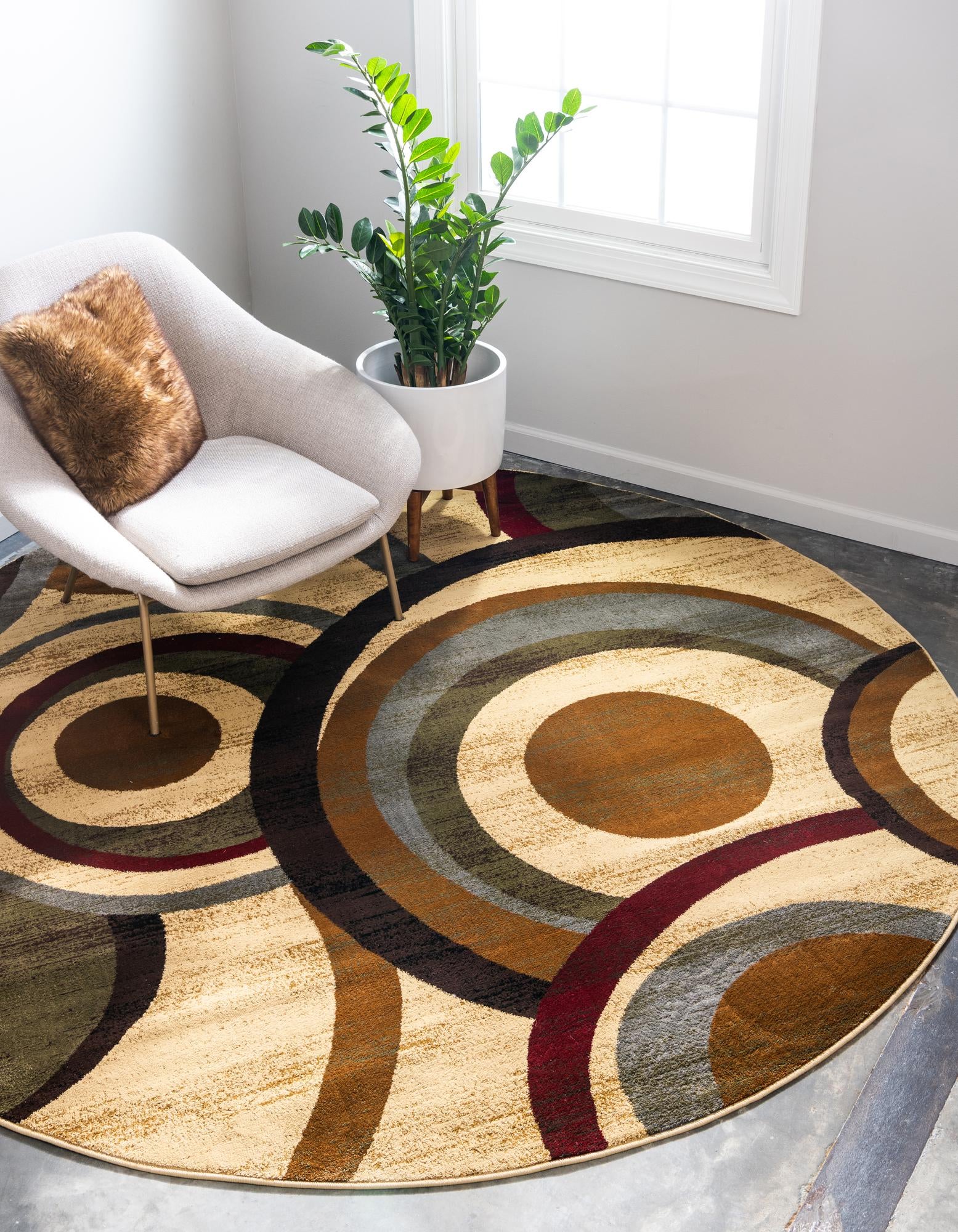 Unique Loom 3145625 Barista 4 x 4 (ft) Loomed Polypropylene Beige Round Indoor Geometric Area rug