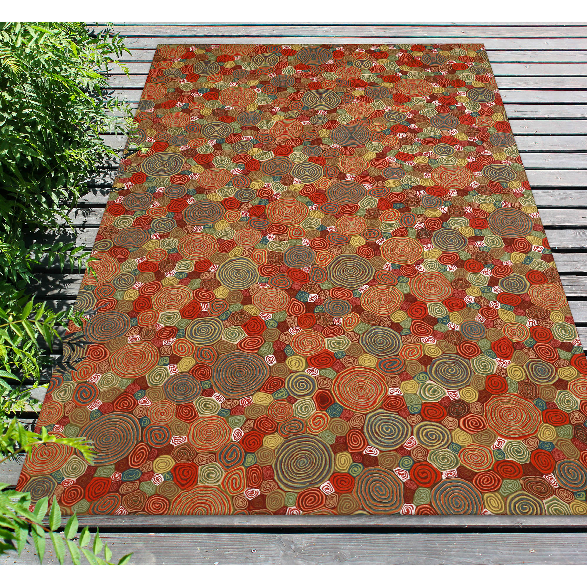 Liora Manne VEB80310224 Visions III 8 x 10 (ft) Polyester Fiesta Rectangular Indoor/Outdoor Abstract Bohemian/Eclectic Area rug