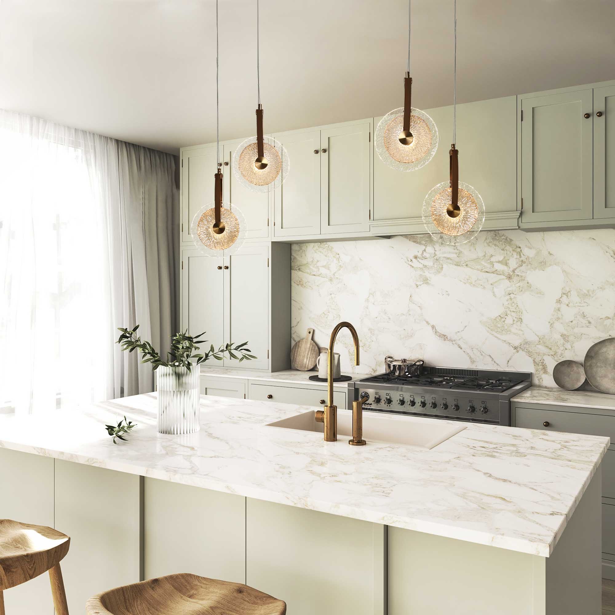 Gold and Clear Crystal LED Pendant Light with Brass Accents