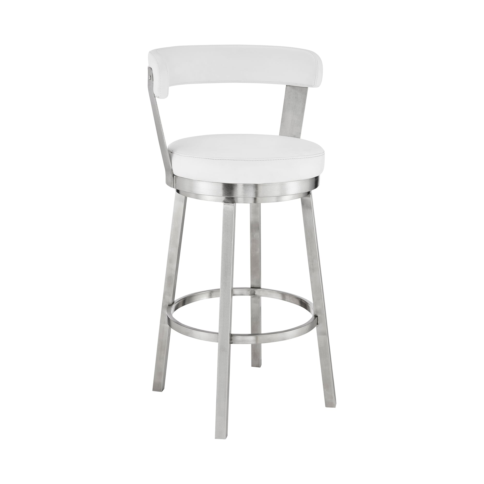 Armen Living 721535761838 Stainless Steel 30.0-Inches H Bar height Round seat Upholstered Swivel Metal Bar Stool and Back