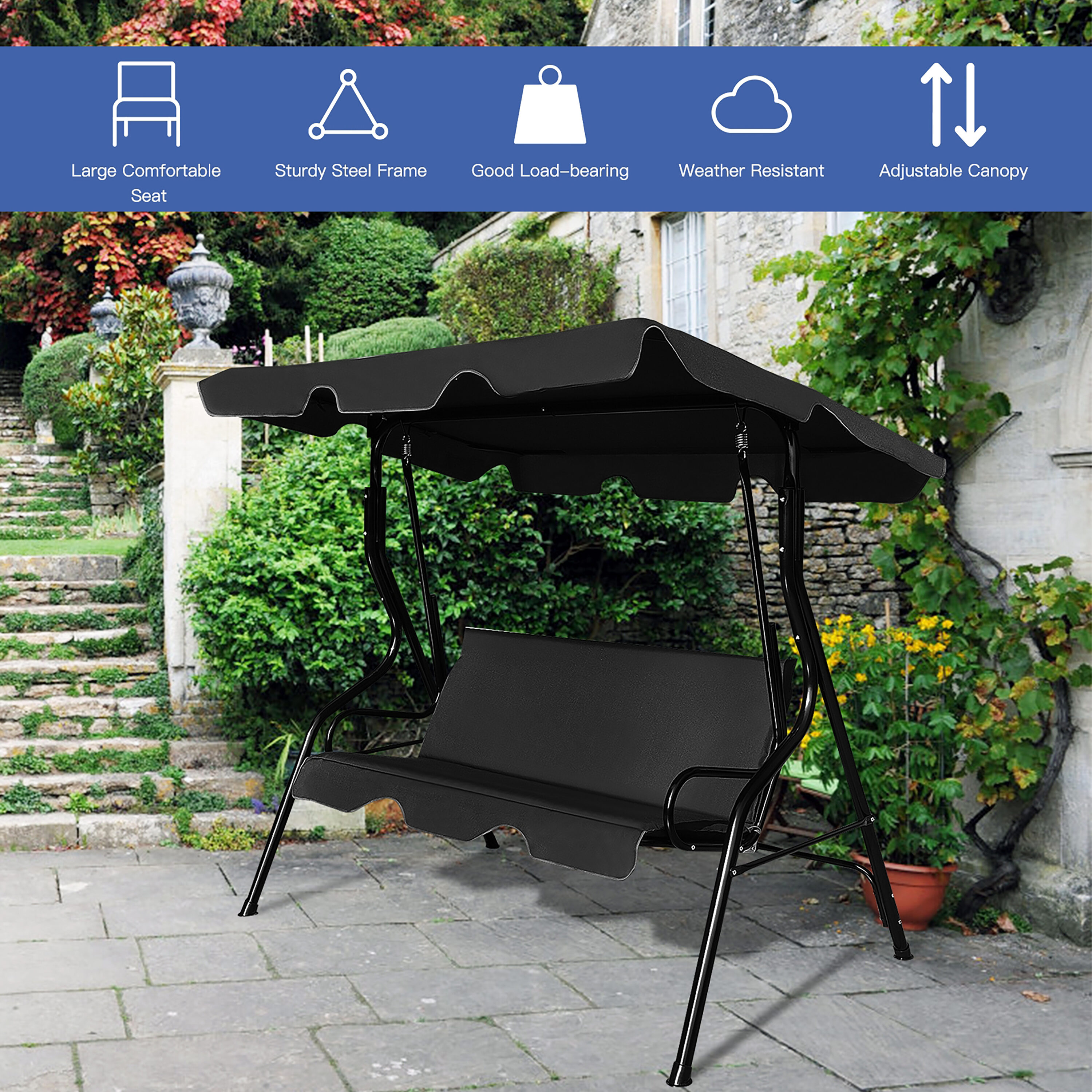 CASAINC 3-person Black Steel Outdoor Swing WF-OP70491BK at Lowes.com