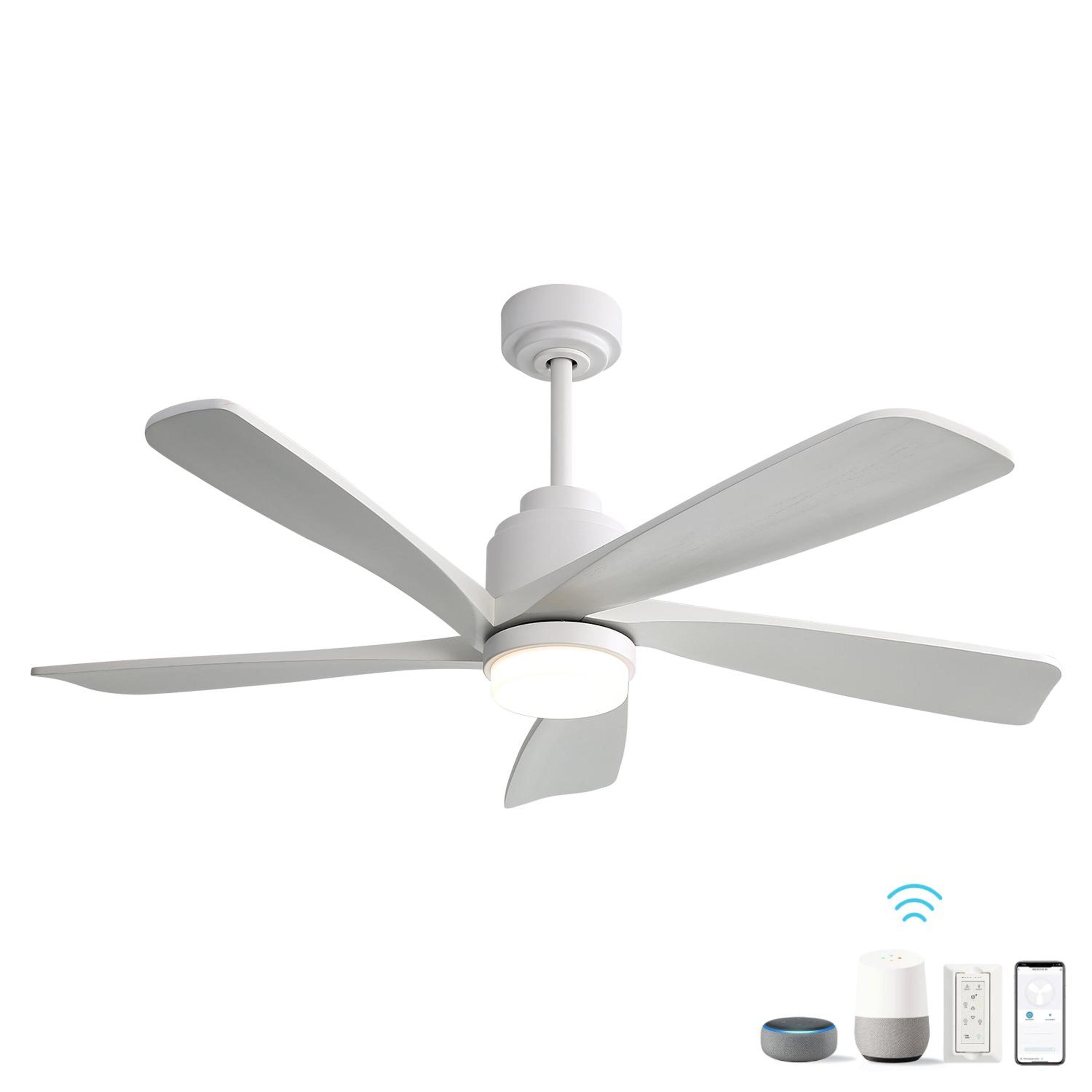 Bayfeve BFKS-95842-CF Adjustable Speed 52-in Color-Changing Integrated LED Outdoor White with White Solid Wood Blades Ceiling Fan With Light and Remote ( 5 -Blade )