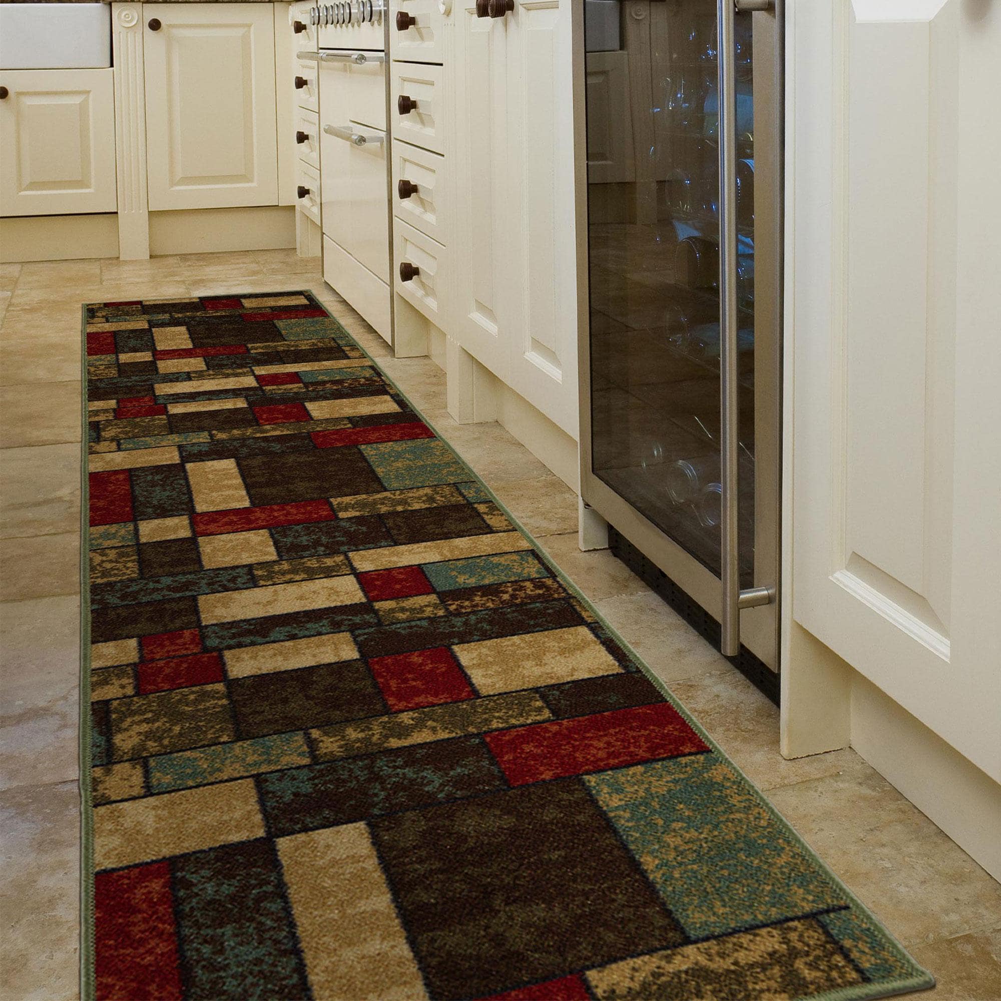 Ottomanson CLS3309-2X7 Non-Slip Bedroom Runner 2 x 7 (ft) Loomed Nylon Multicolor Green Rectangular Indoor Geometric Runner rug
