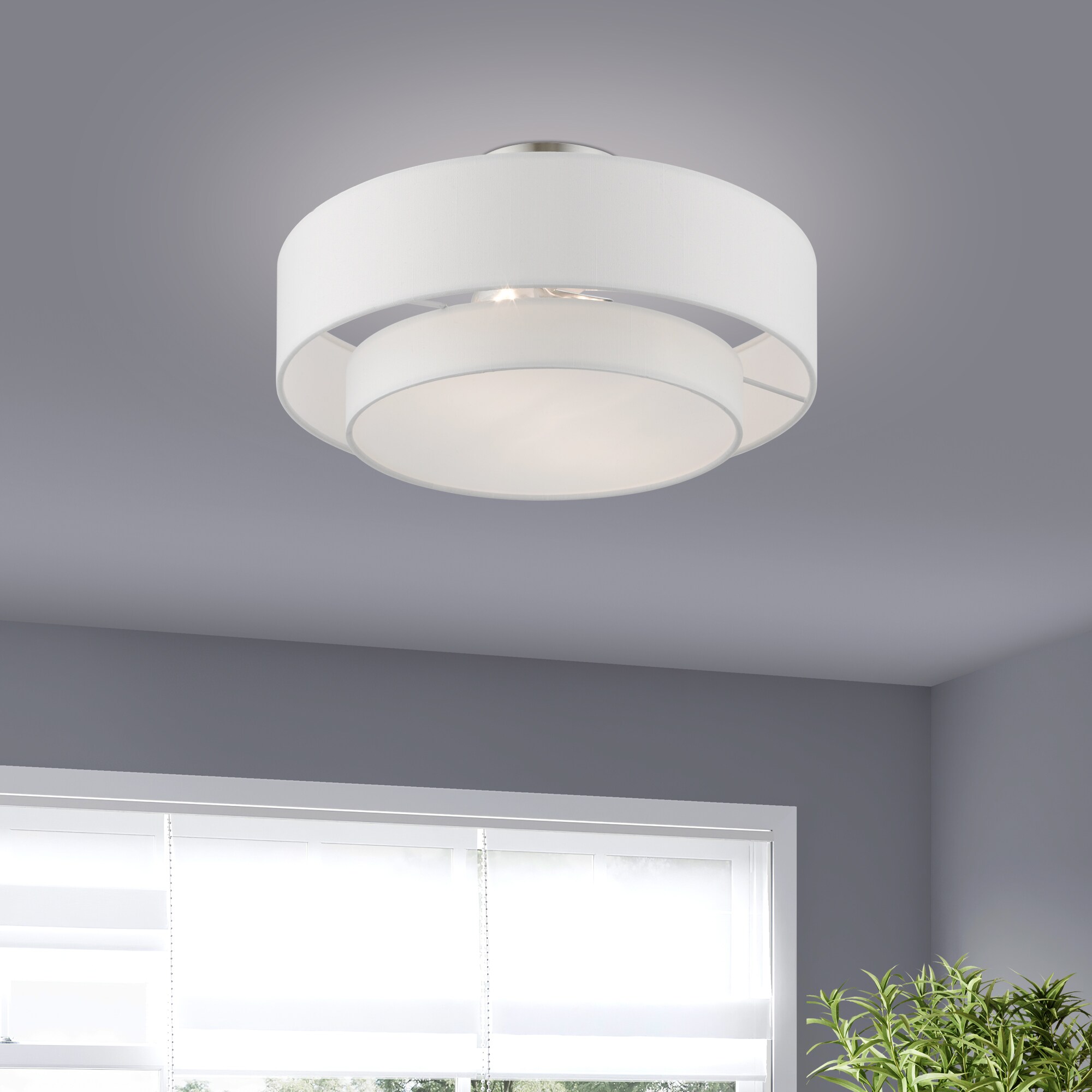 Brushed Nickel 2-Light Semi-Flush Mount with Glass Drum Shade