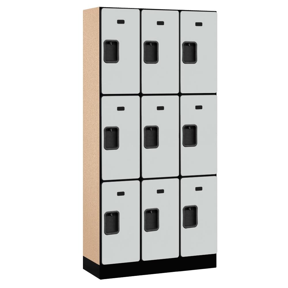 SALSBURY INDUSTRIES 33365GRY 33000 12" wide triple tier designer wood locker 36-Inches W x 76-Inches H x 15-Inches D Wood Full Storage Lockers