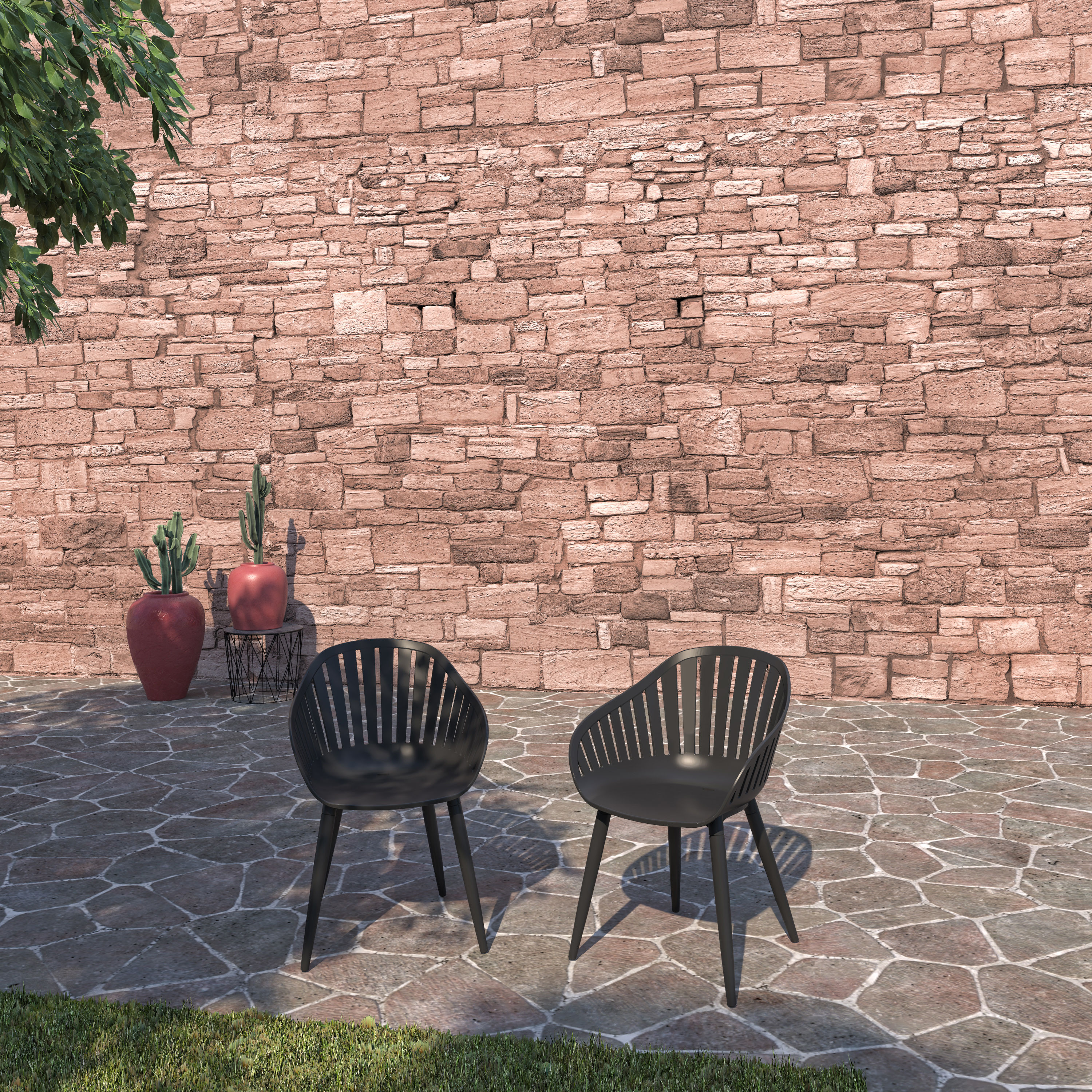 Amazonia 2CANNESALUBK Amazonia Set of 2 Black Aluminum Frame Stationary Dining Chair with Black Amazonia Solid Seat