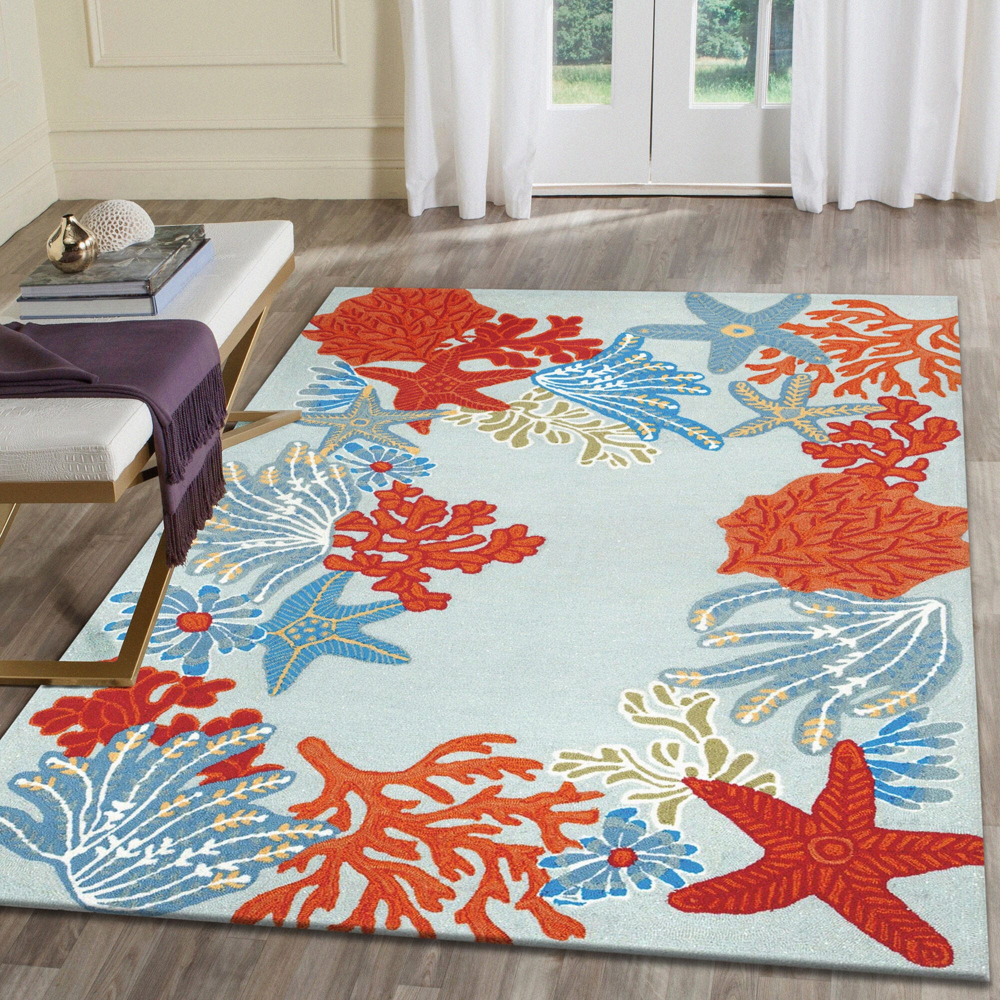 Hand-Tufted Rectangular Easy-Care Ocean Blue Rug 5' x 7'