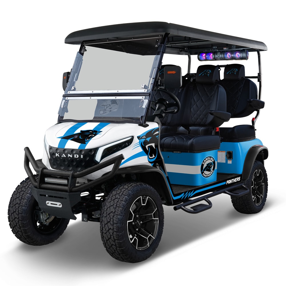 KANDI NFL4PROF-CAR NFL Carolina Panthers 4 Seat Electric Golf Cart with Lithium Battery, Max Speed 20 MPH