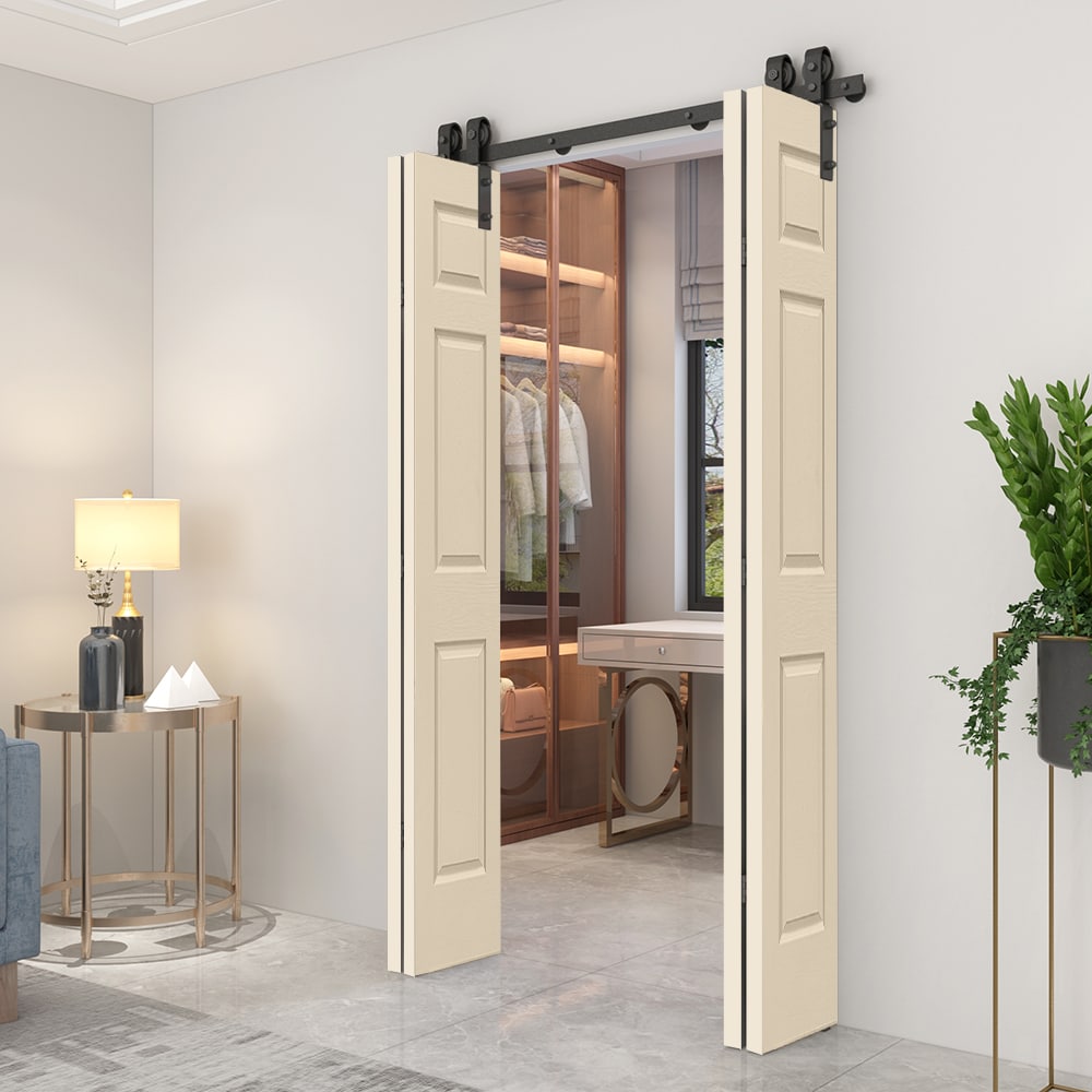 CALHOME 48-in x 80-in Beige Mdf Double Barn Door (Hardware Included) in ...