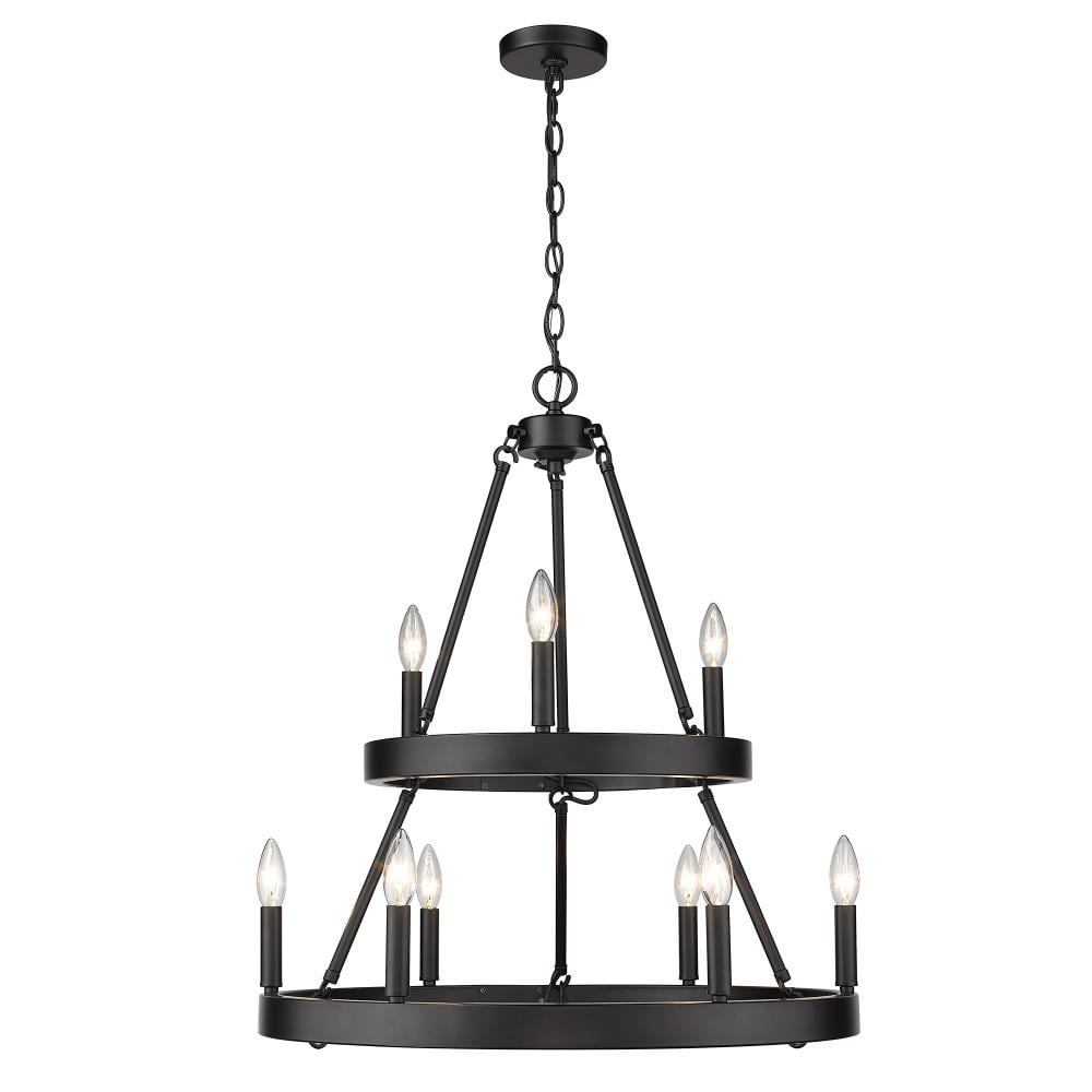 Matte Black 2-Tier 9-Light Transitional Chandelier