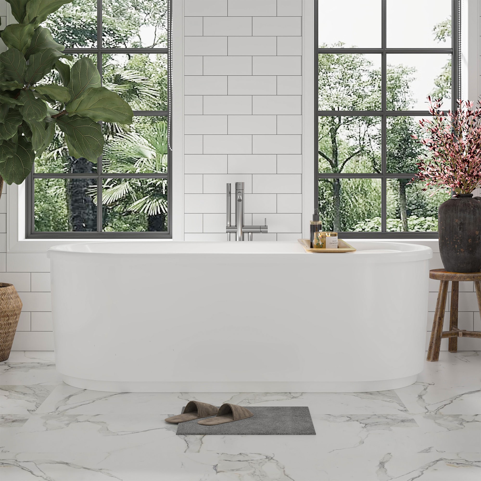 Vanity Art VA6909-S 23-in x 59-in White/Polished Chrome Acrylic Oval Freestanding Soaking bathtub ( Left Drain )
