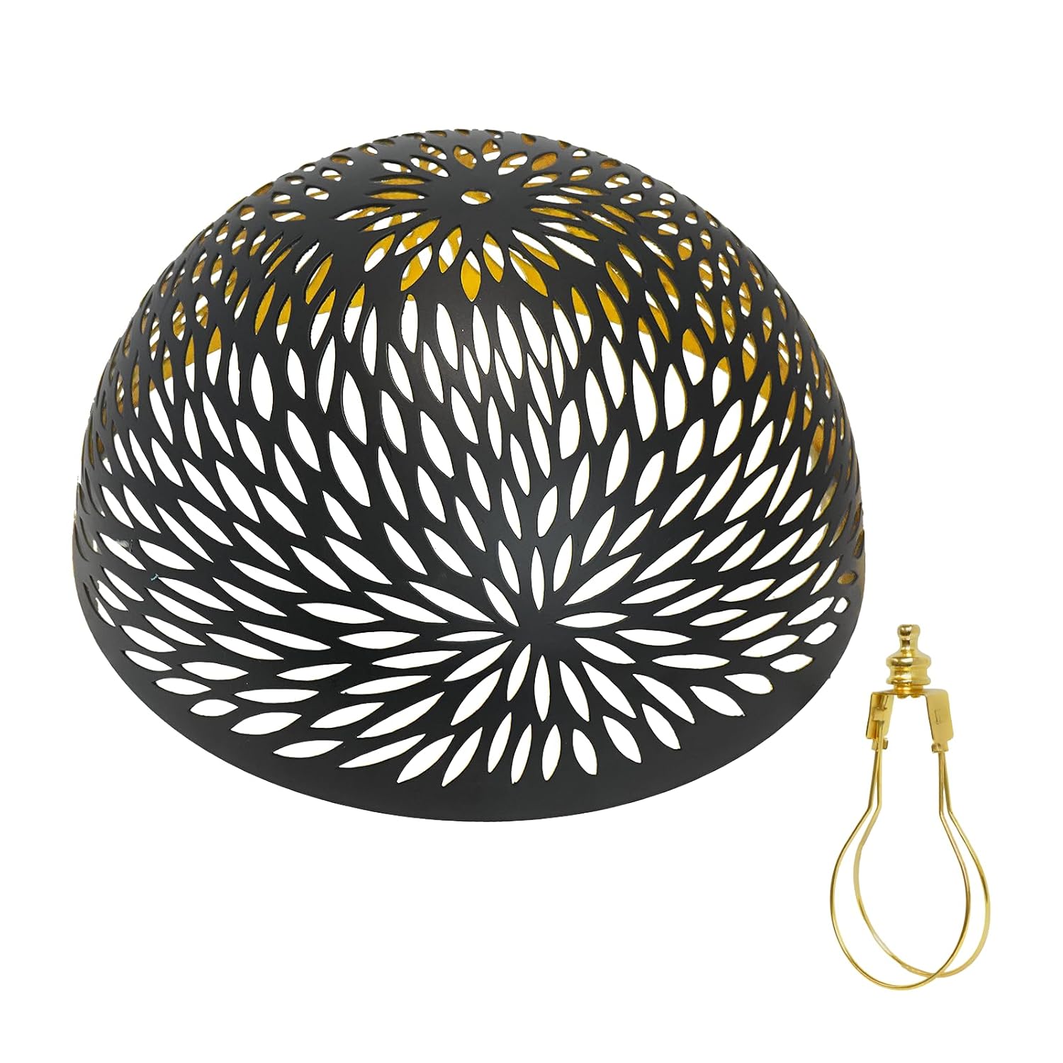 Alucset 8 in Diameter x 4.1 in Height Metal Dome Lamp Shade with Clip On Mount Black Exterior Gold Interior for Table Lamp Ceiling Fixture and Wall Light