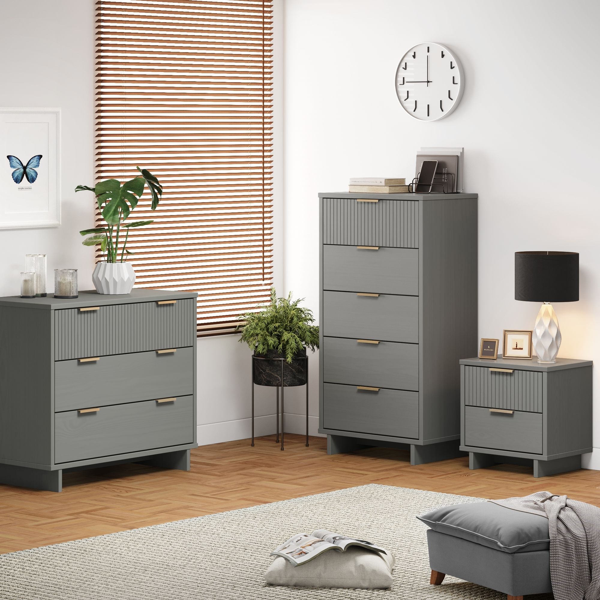 Manhattan Comfort GRAN056 Light Grey Full Bedroom Set