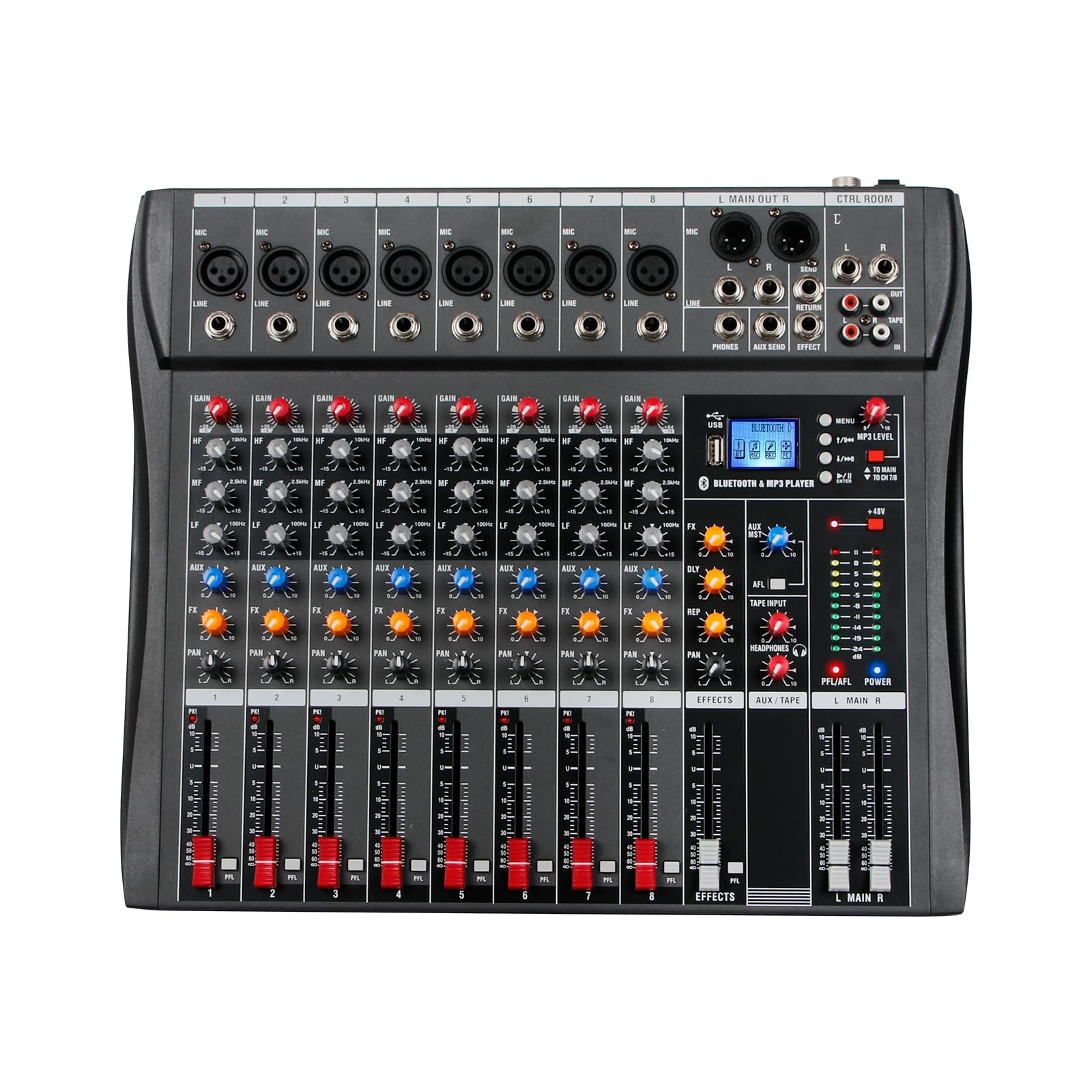 Etokfoks 8 Channel Professional Mixer Sound Board Console with Digital USB MP3 Input 48V Phantom Power Stereo DJ Studio FX Steel Chassis #LETDQAV44