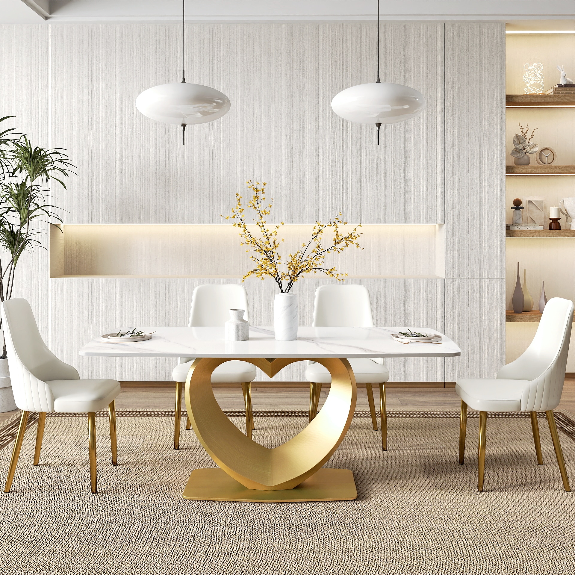 BuotiqHom DH-A-18AW-L1G White Contemporary/Modern Dining Table, Ceramic with Primed Steel Pedestal Base 71-in L x 29.5-in H