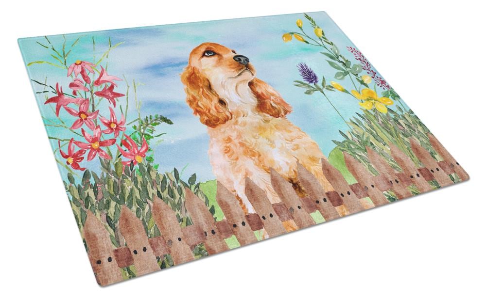 Caroline's Treasures CK1268LCB Springtime Dog 11.25-in L x 15.75-in W Glass Cutting Board