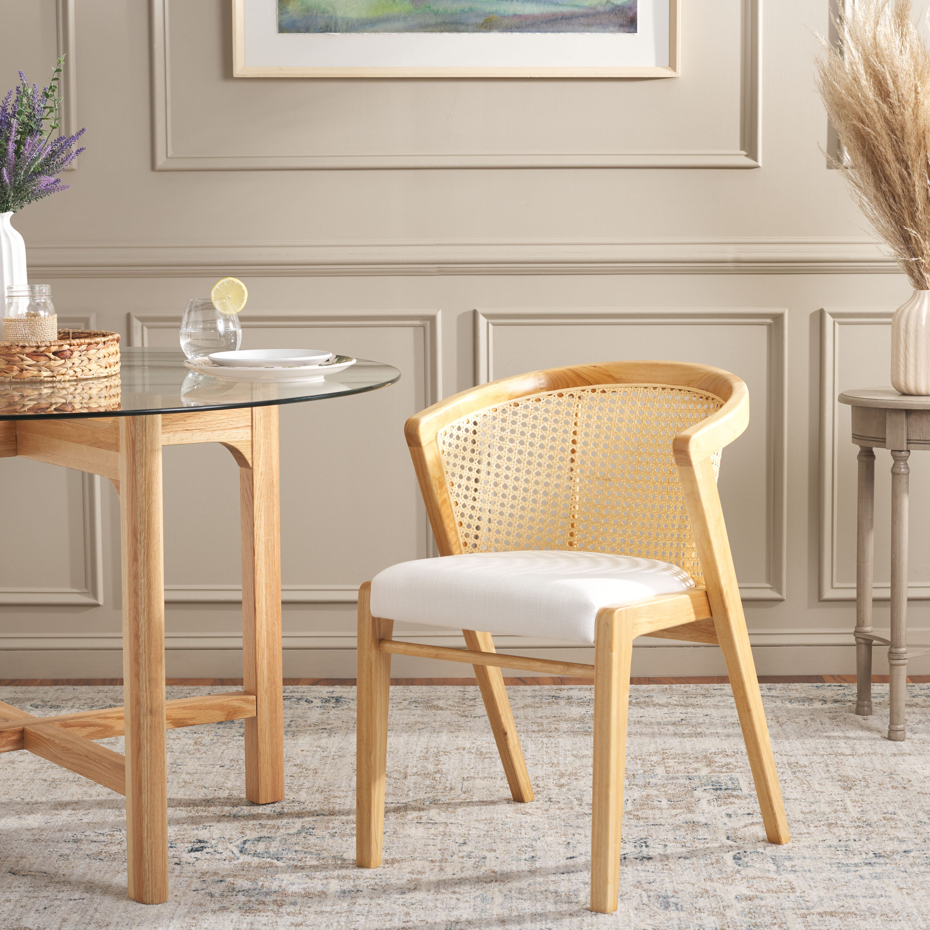 Safavieh DCH1500A Edan Contemporary/Modern Polyester Upholstered Dining Arm Chair (Wood Frame)