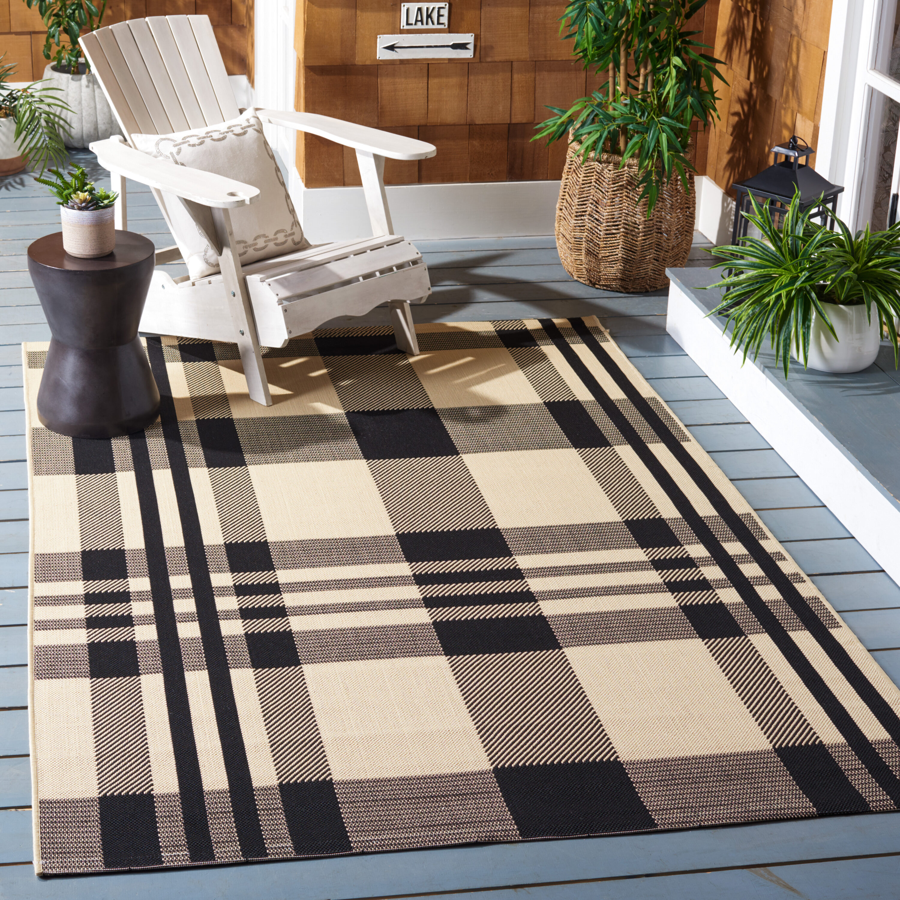 Safavieh CY6201-216-2 Courtyard 2 x 4 (ft) Loomed Synthetic Black/Bone Rectangular Indoor/Outdoor Stripe Area rug