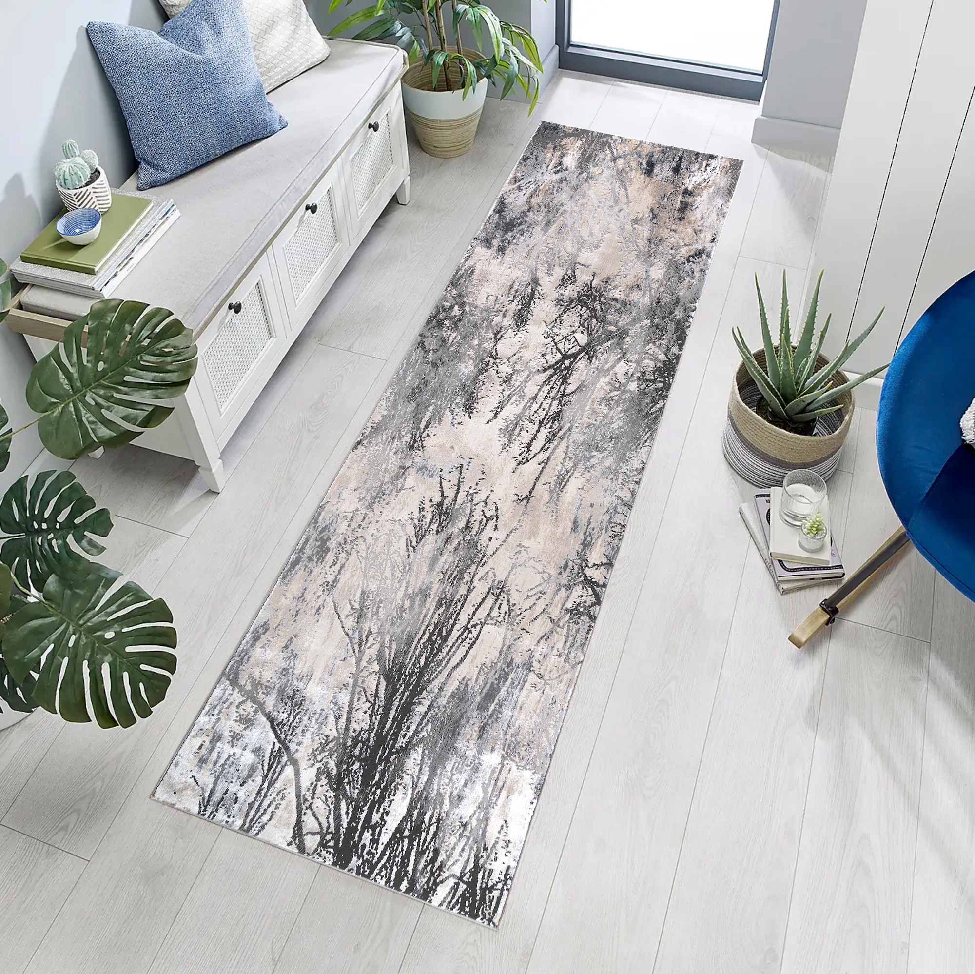 MDA Rugs BM01212 Bowman 2 x 12 (ft) Polyester Ivory/Gray Rectangular Indoor Abstract Area rug