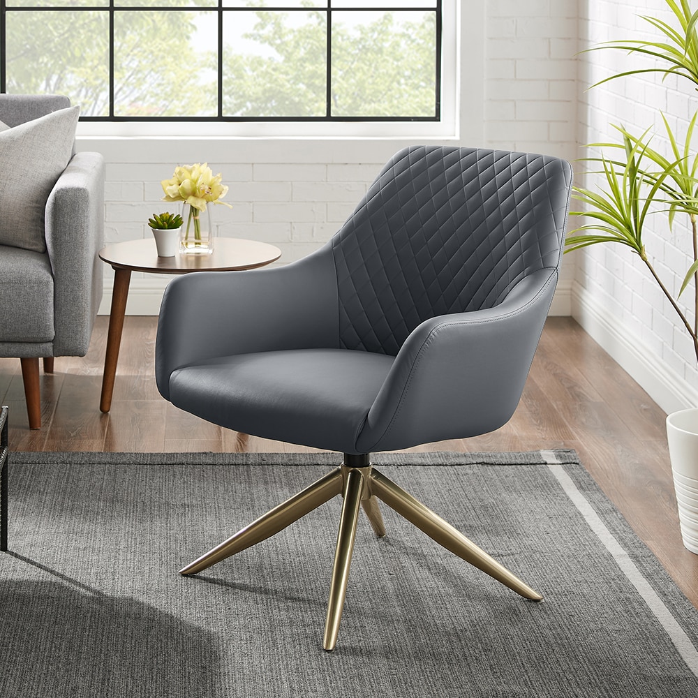 Art Leon DC010-GRAY Midcentury Gray Faux leather Swivel Accent Chair