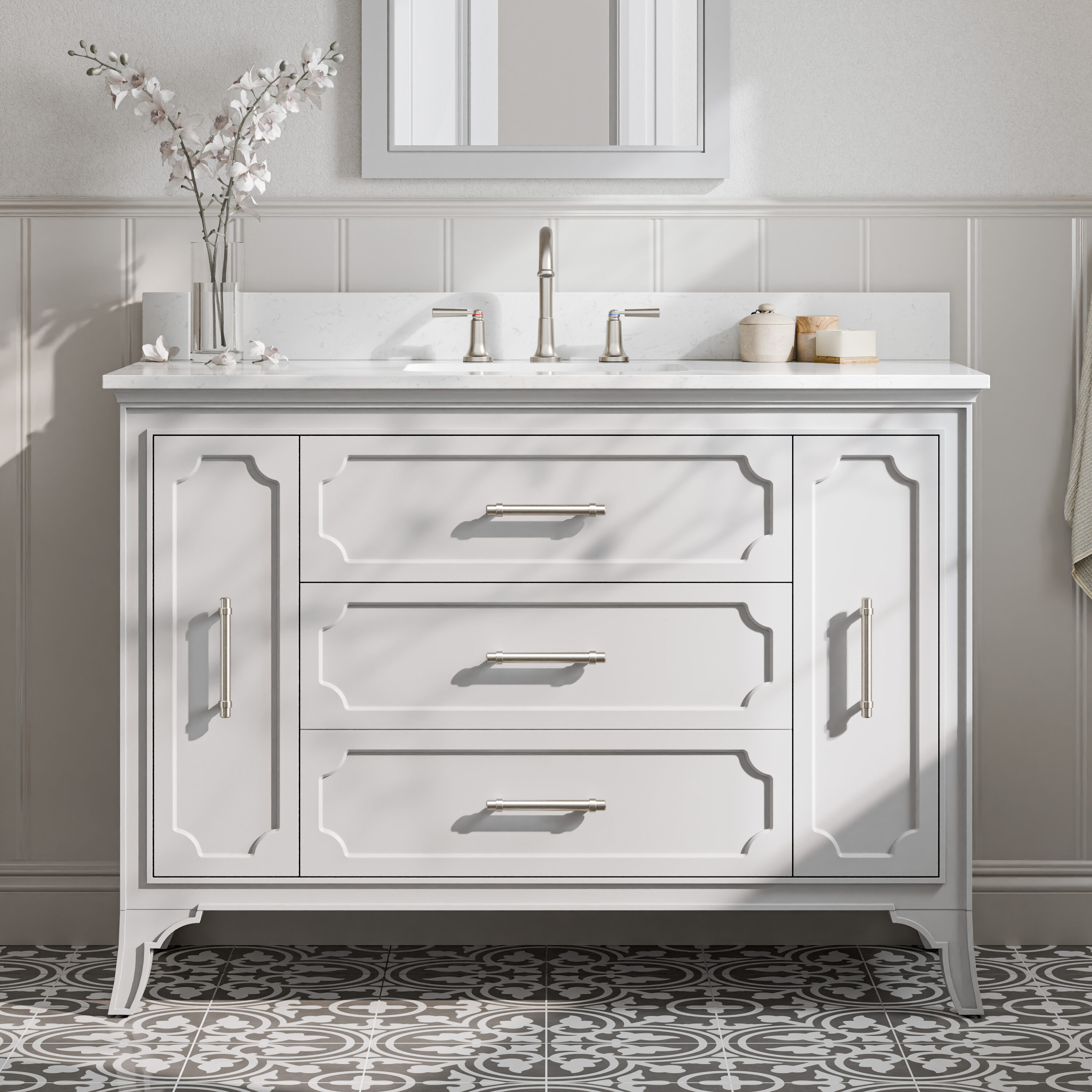 allen + roth 1008VTC-48-242-925UR Helena 48-in Muse Gray Undermount Single Sink Bathroom Vanity with Carrara Engineered Marble Top