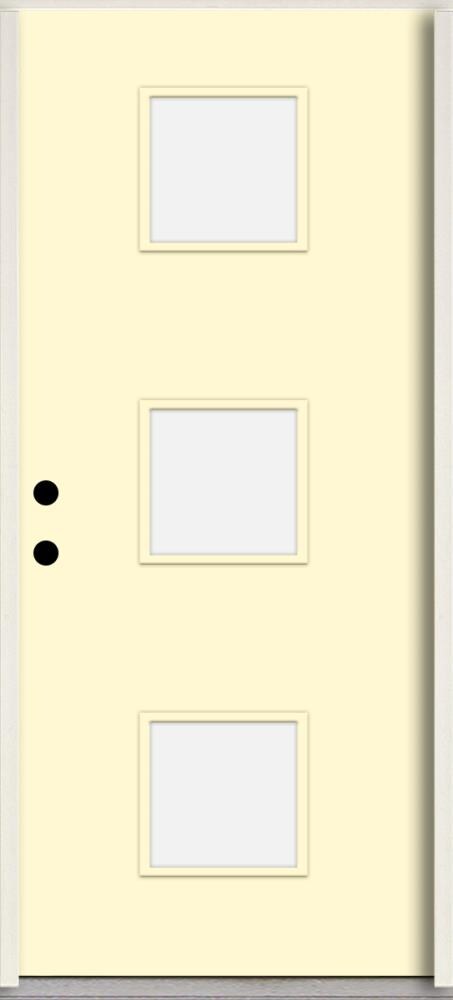 RELIABILT LO1066343 Spotlights 36-in x 80-in x 4-5/8-in Fiberglass 1/4 lite Right-hand inswing Bisque Paint Painted Prehung Front Door Insulating core
