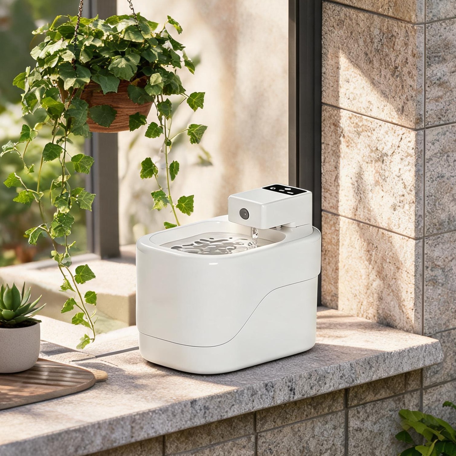 sunjurt Compact Corded Electric Cat Water Dispenser with 3-Layer Filtration 8.07x5.71x5.51 Inches